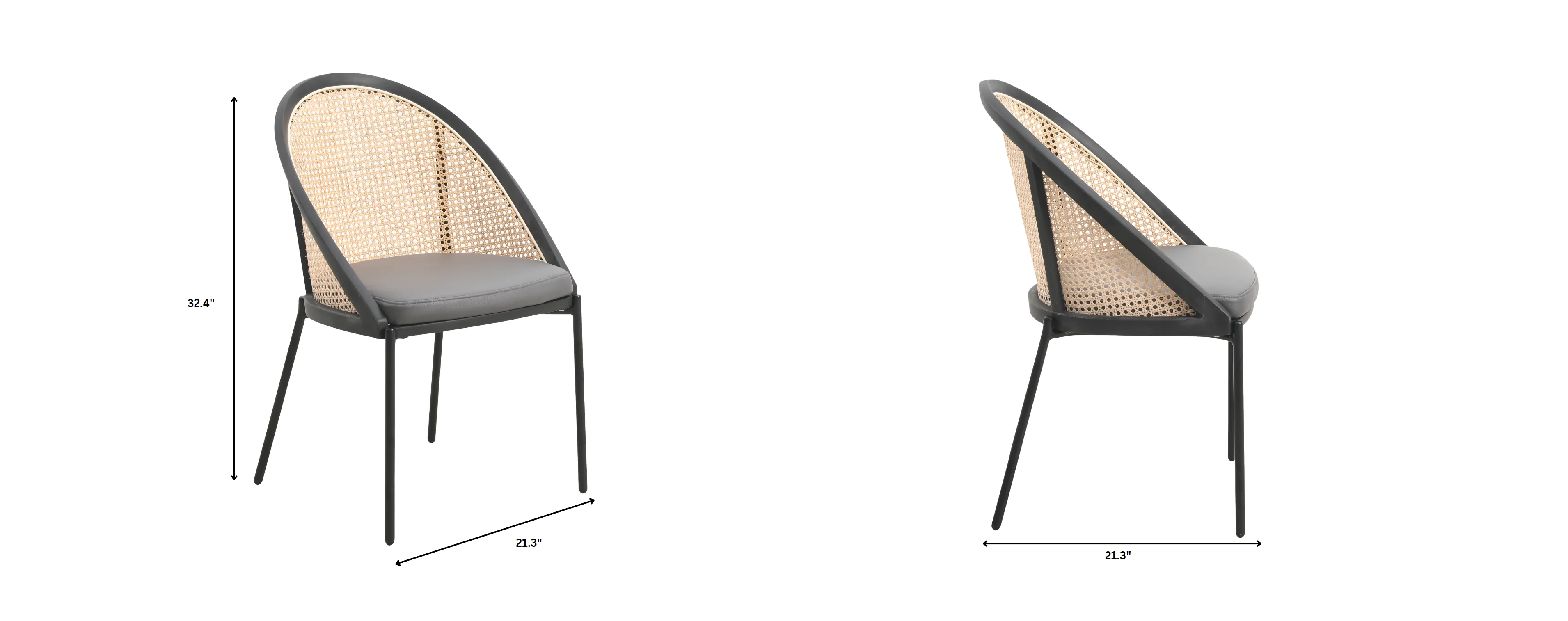 Urbane Collection Modern Dining Chair With Wicker back in Charcoal - Set of 2