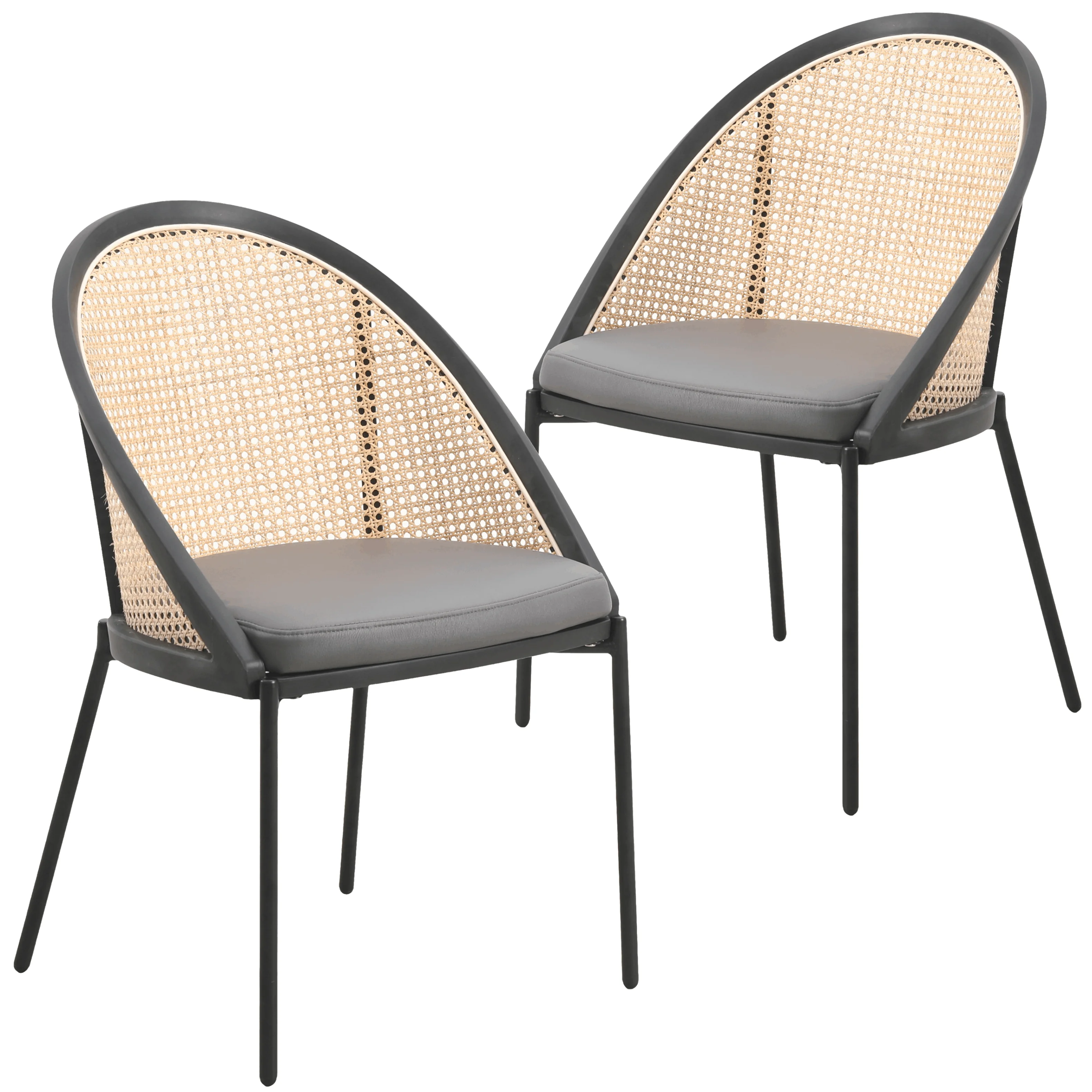 Urbane Collection Modern Dining Chair With Wicker back in Charcoal - Set of 2