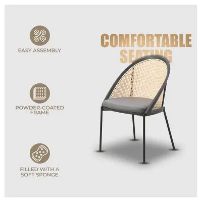 Urbane Collection Modern Dining Chair With Wicker back in Charcoal - Set of 2