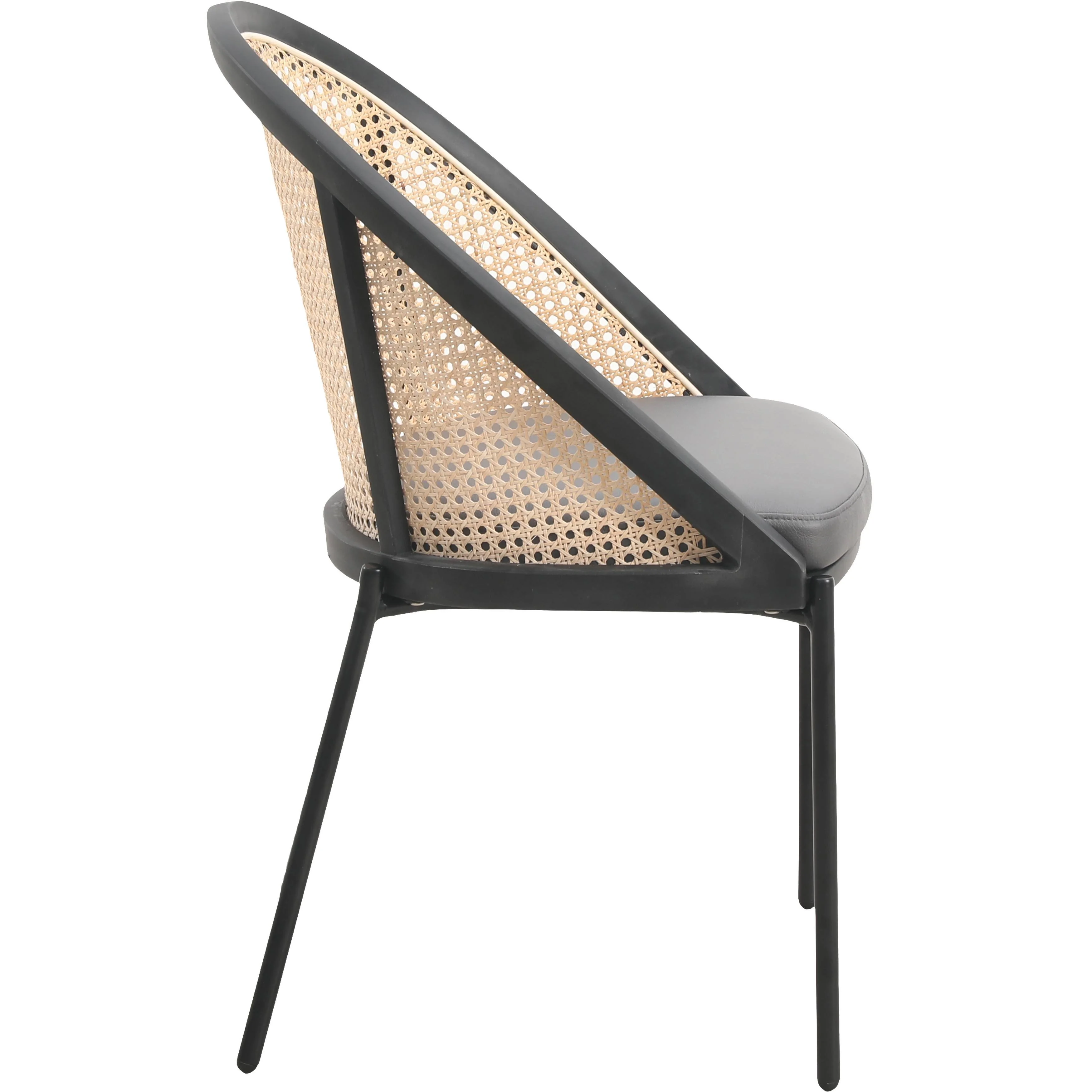 Urbane Collection Modern Dining Chair With Wicker back in Charcoal - Set of 4