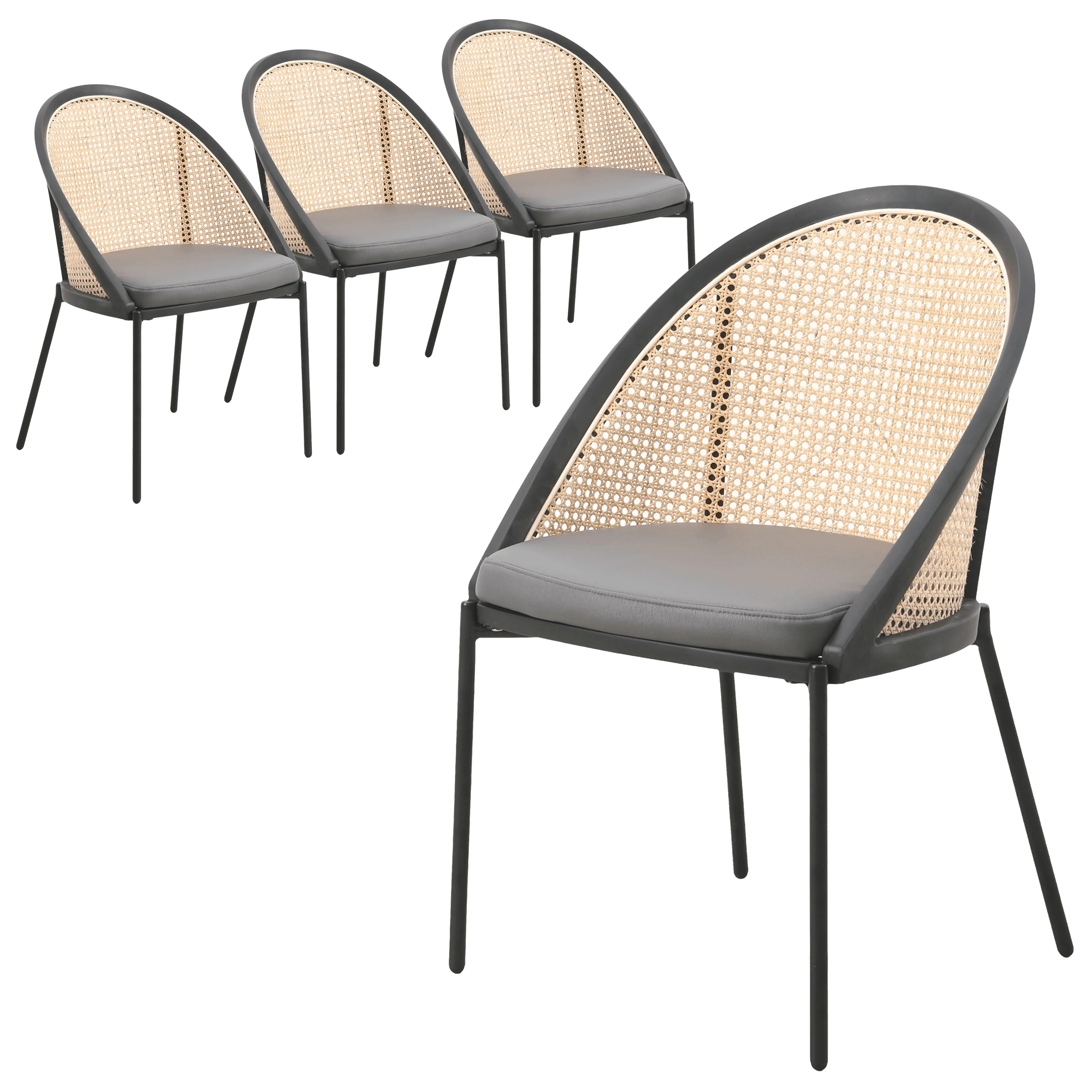 Urbane Collection Modern Dining Chair With Wicker back in Charcoal - Set of 4