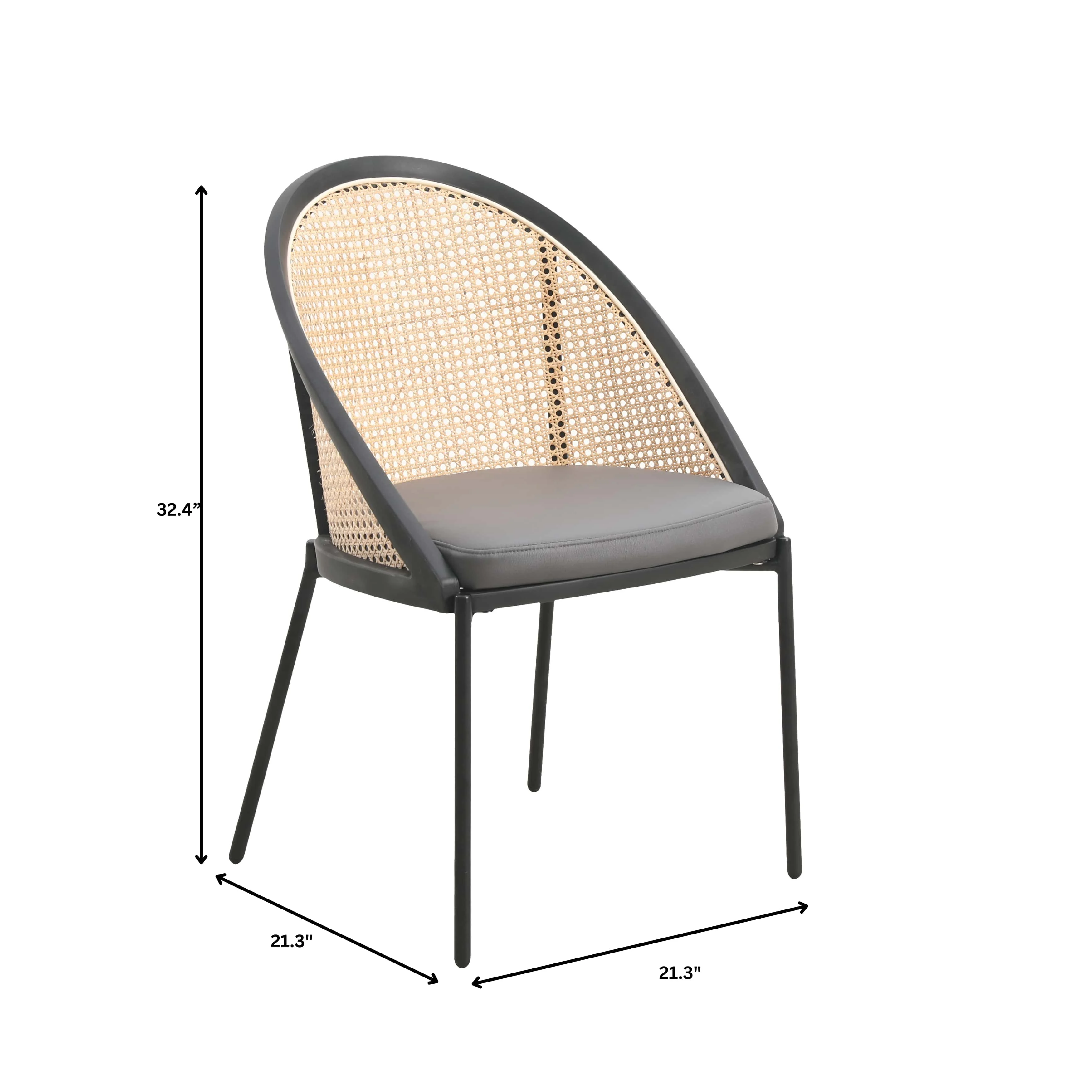 Urbane Collection Modern Dining Chair With Wicker back in Charcoal - Set of 4