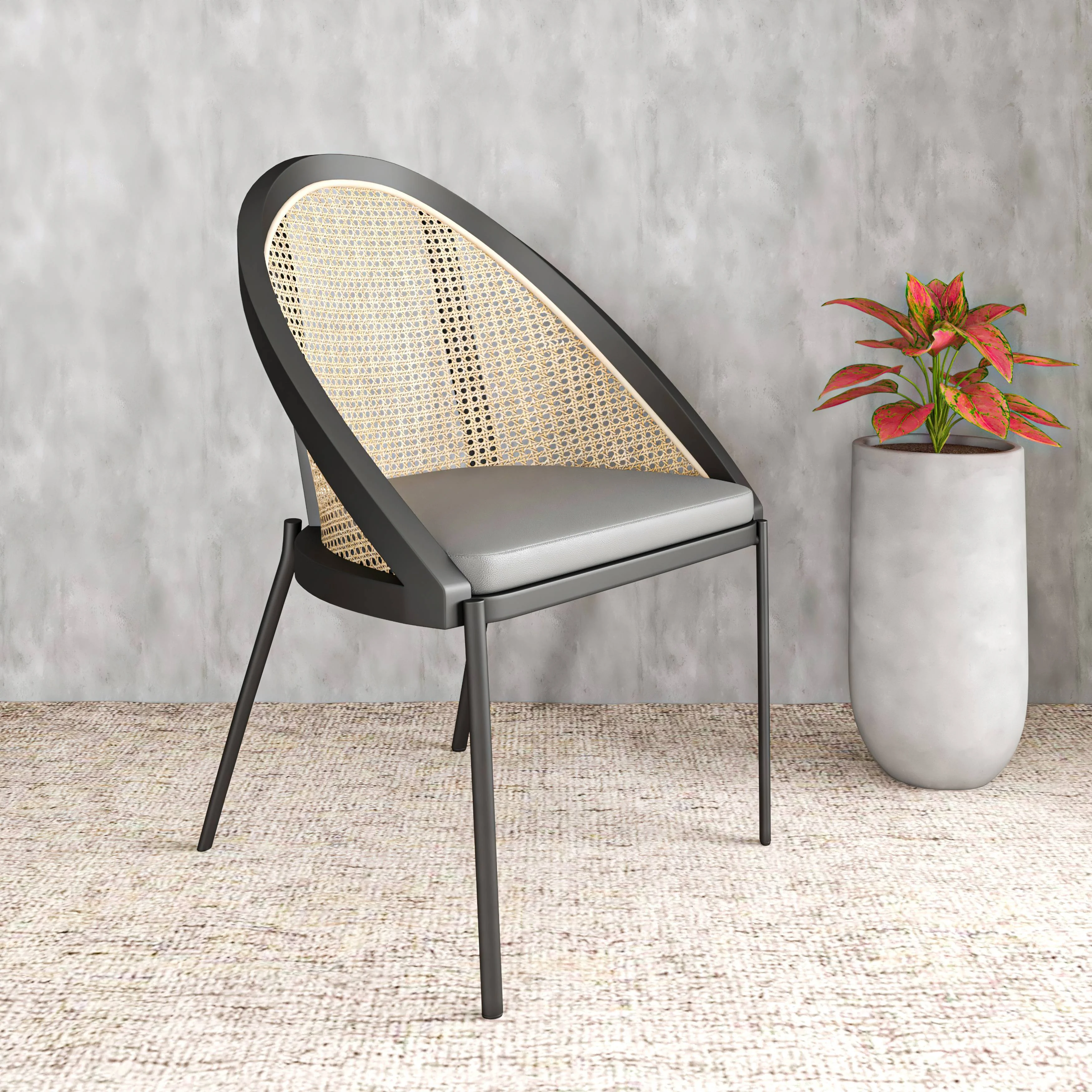 Urbane Collection Modern Dining Chair With Wicker back in Charcoal - Set of 4