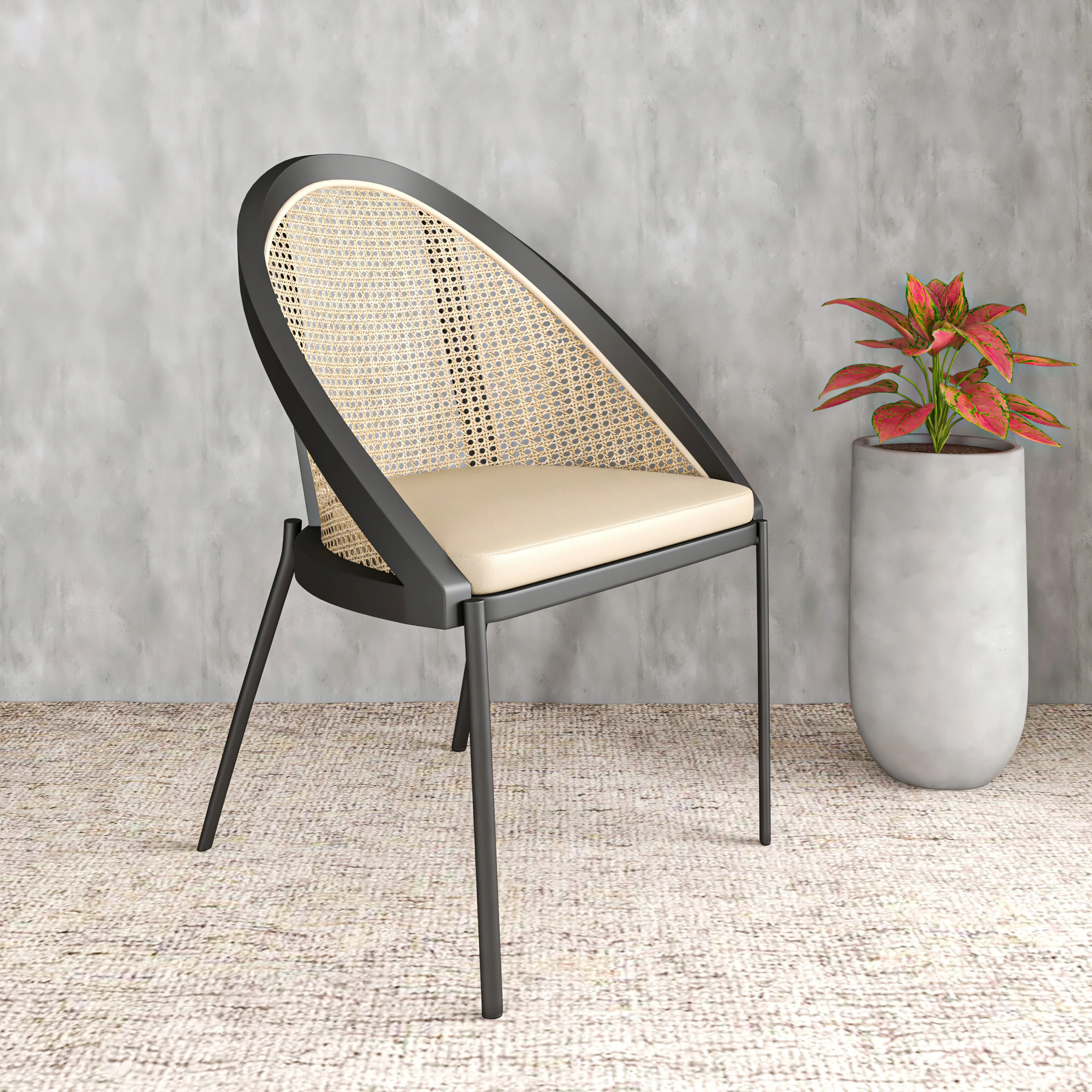 Urbane Collection Modern Dining Chair With Wicker back in Cream