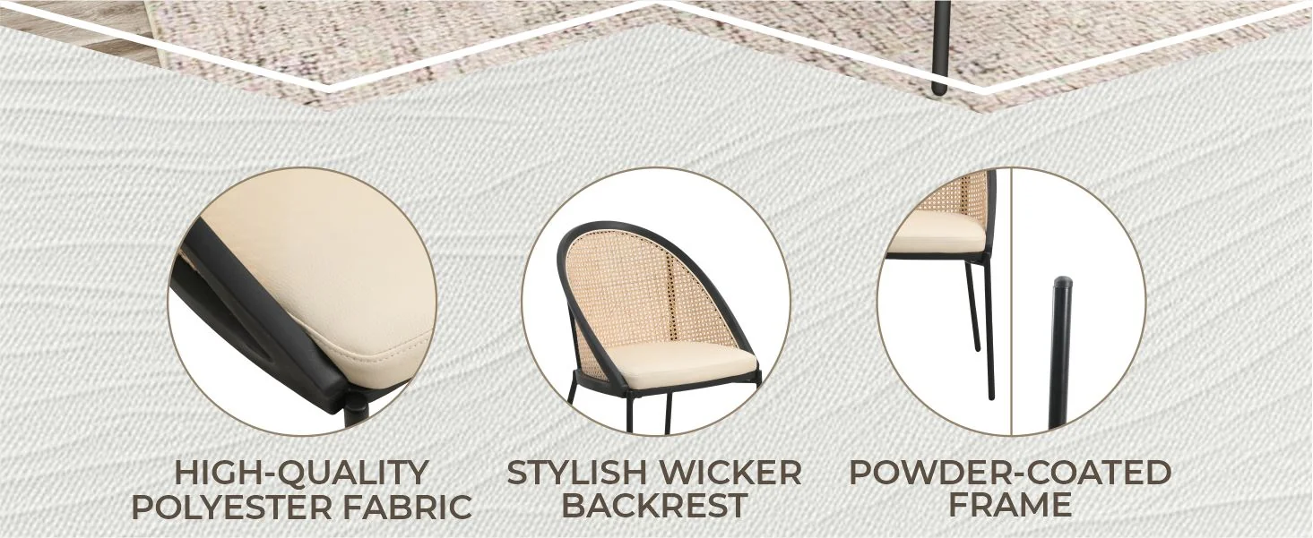 Urbane Collection Modern Dining Chair With Wicker back in Cream
