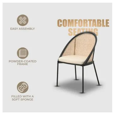Urbane Collection Modern Dining Chair With Wicker back in Cream