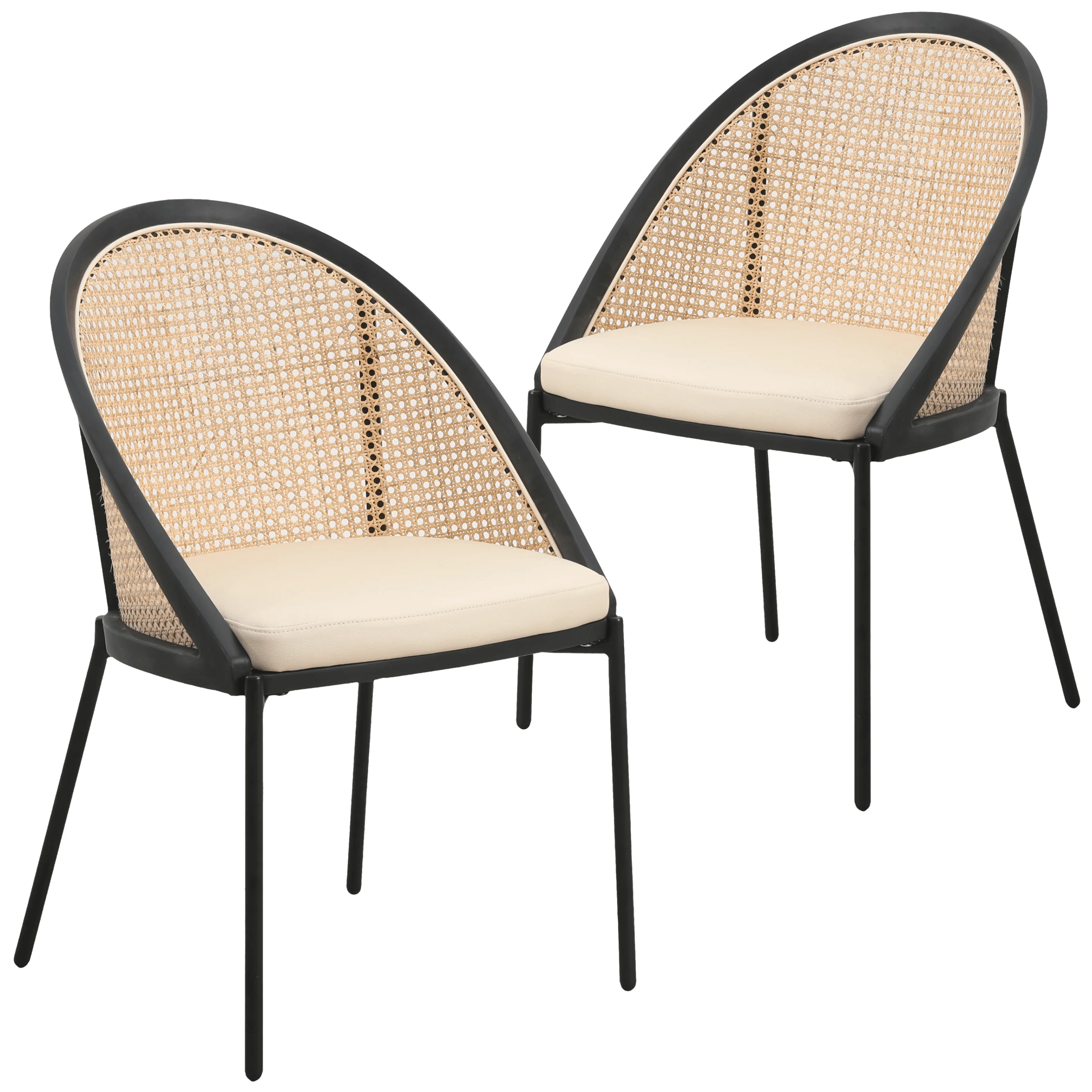 Urbane Collection Modern Dining Chair With Wicker back in Cream - Set of 2