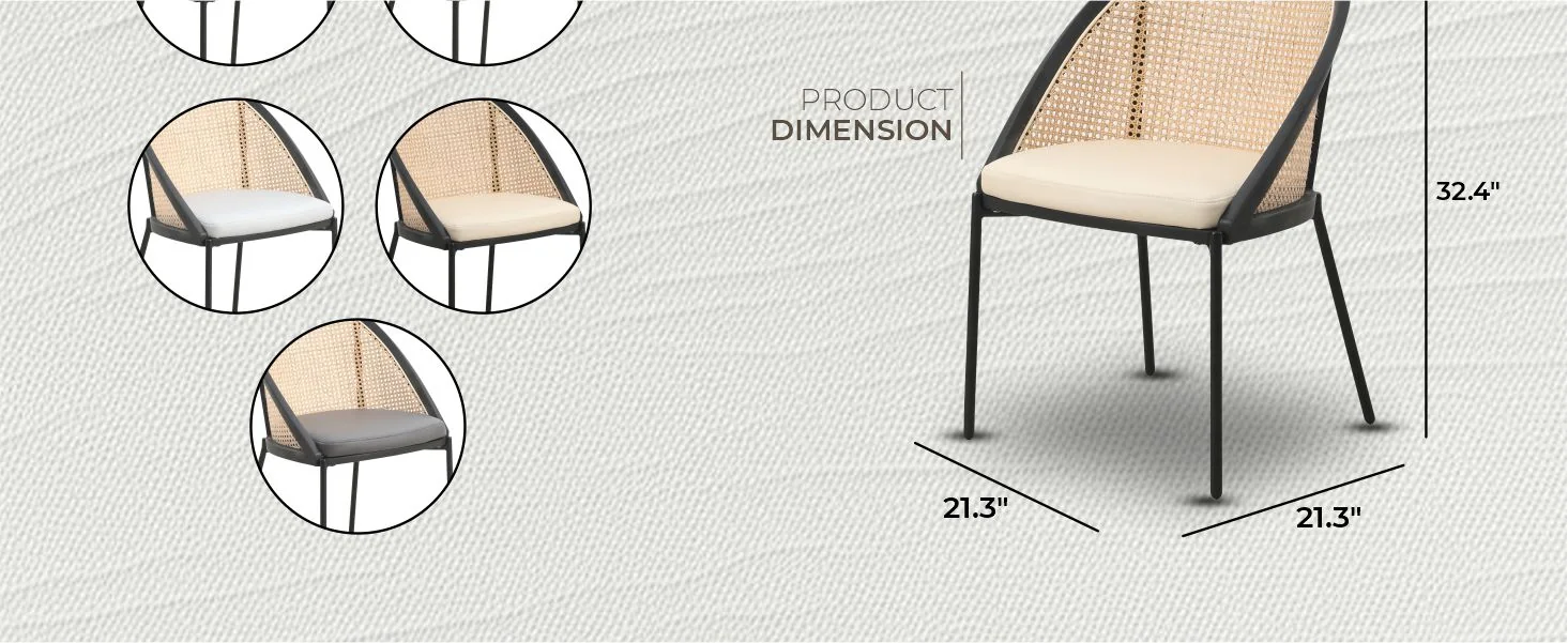 Urbane Collection Modern Dining Chair With Wicker back in Cream - Set of 2