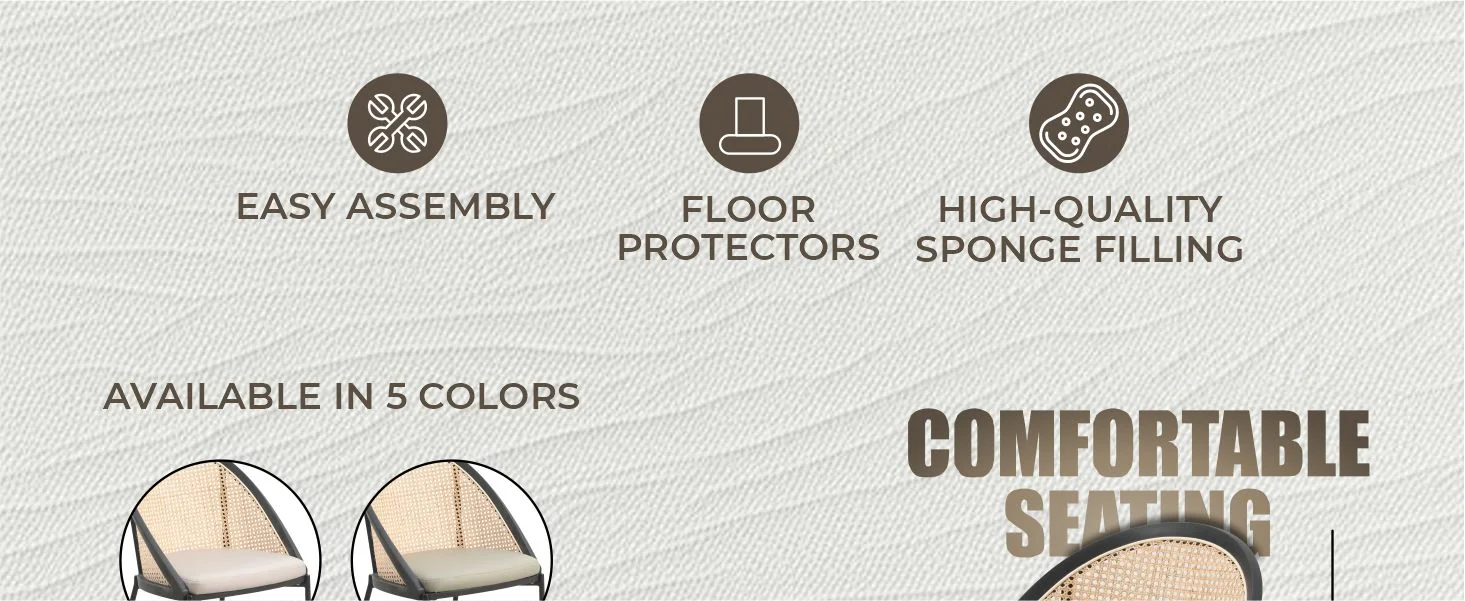 Urbane Collection Modern Dining Chair With Wicker back in Cream - Set of 2