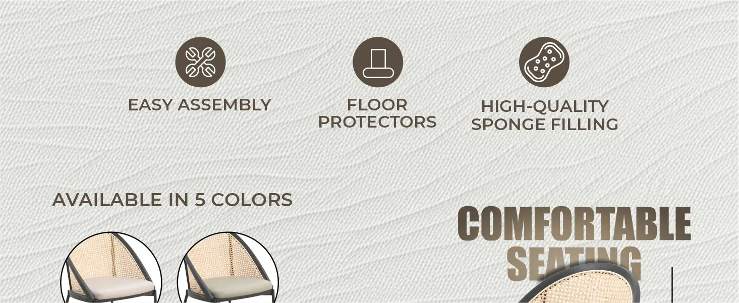 Urbane Collection Modern Dining Chair With Wicker back in Cream - Set of 4