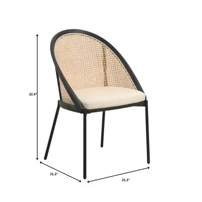 Urbane Collection Modern Dining Chair With Wicker back in Cream - Set of 4