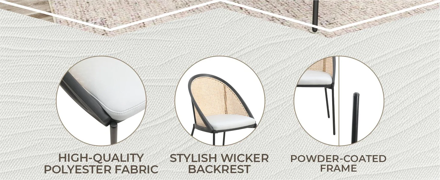 Urbane Collection Modern Dining Chair With Wicker back in Light Grey