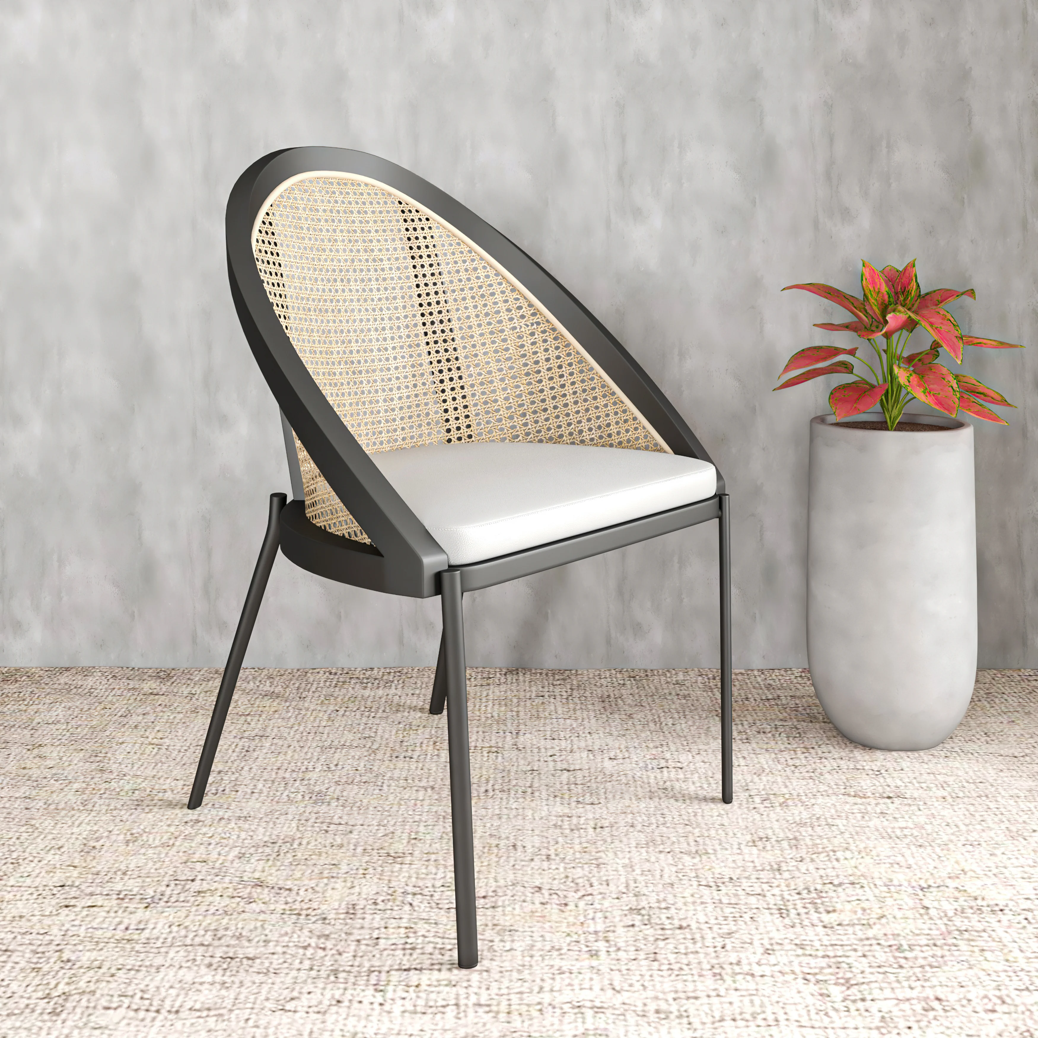Urbane Collection Modern Dining Chair With Wicker back in Light Grey