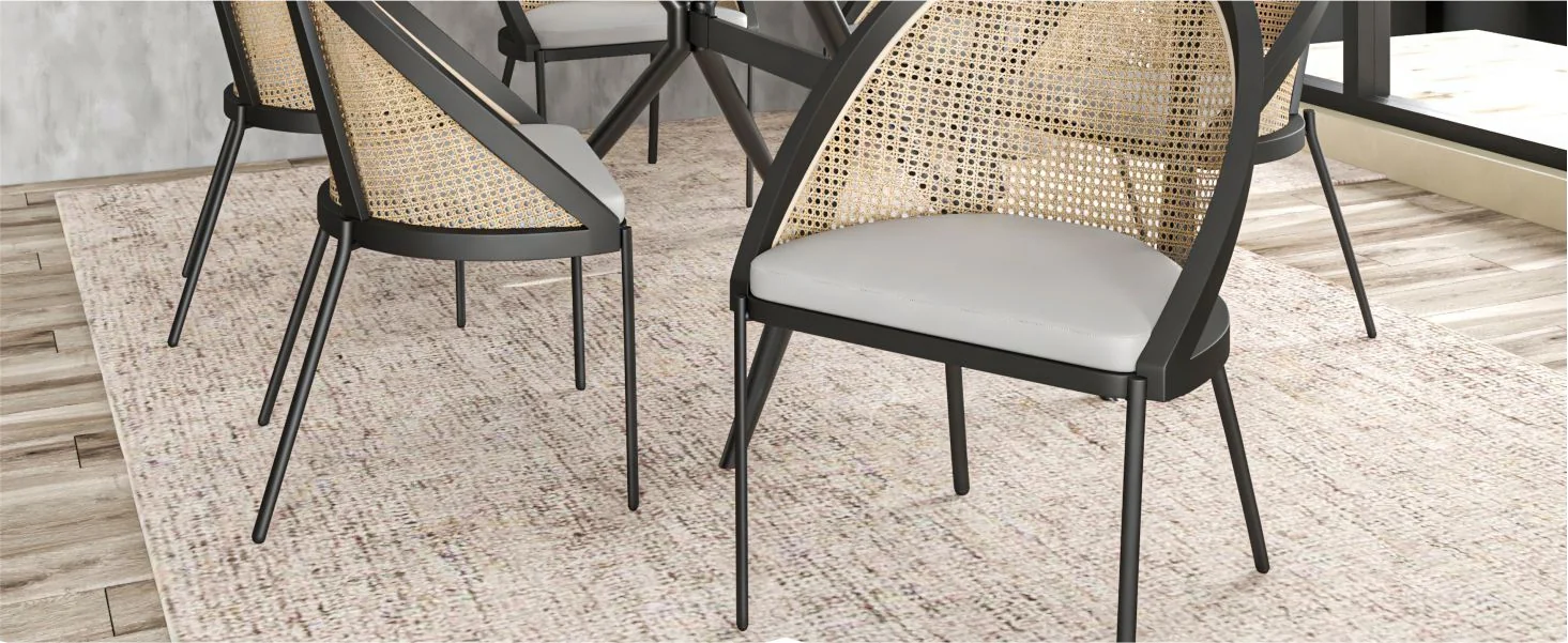 Urbane Collection Modern Dining Chair With Wicker back in Light Grey - Set of 2