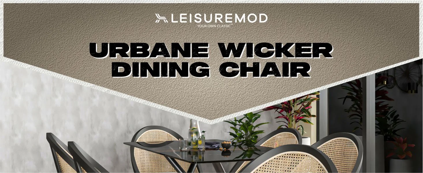 Urbane Collection Modern Dining Chair With Wicker back in Light Grey - Set of 2