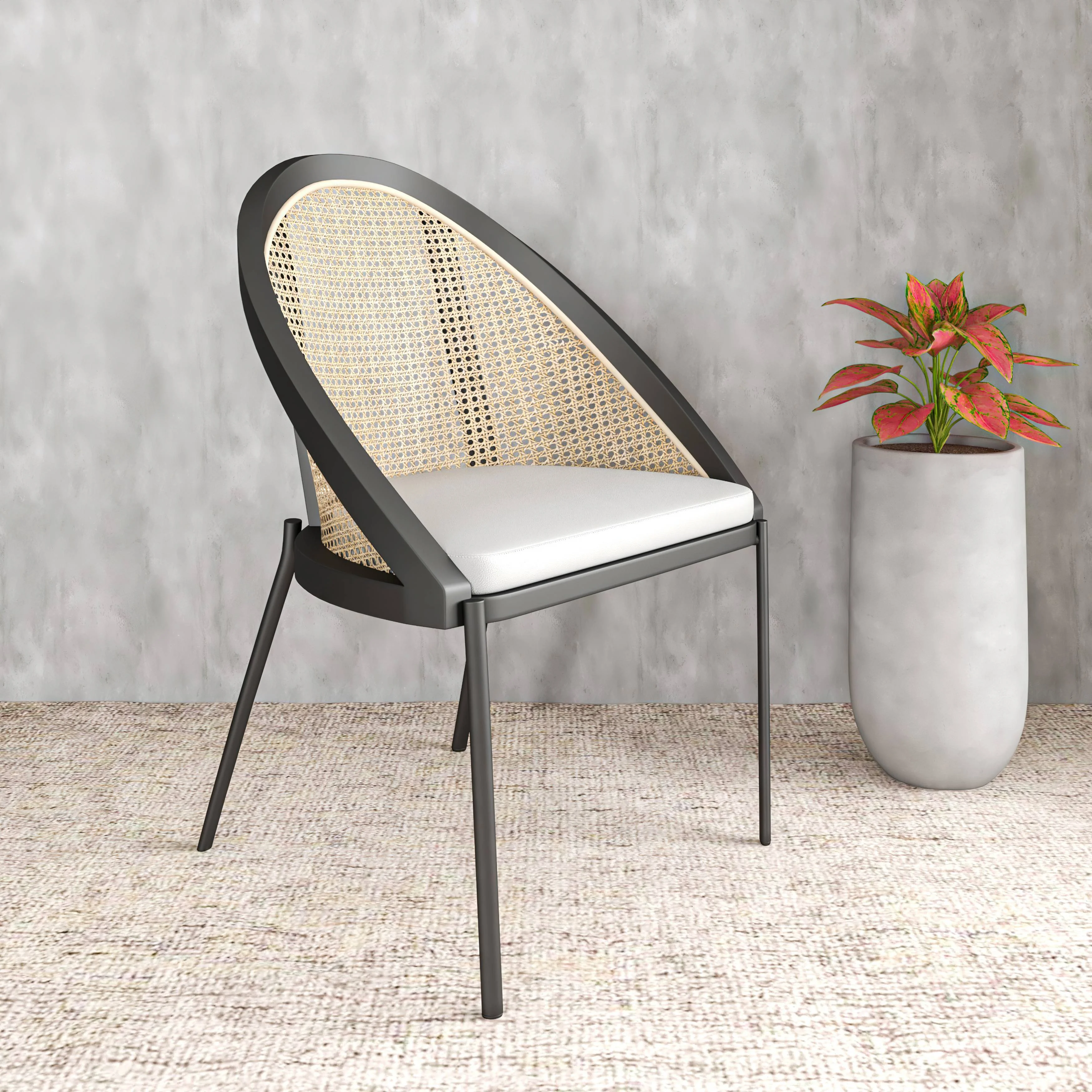 Urbane Collection Modern Dining Chair With Wicker back in Light Grey - Set of 4
