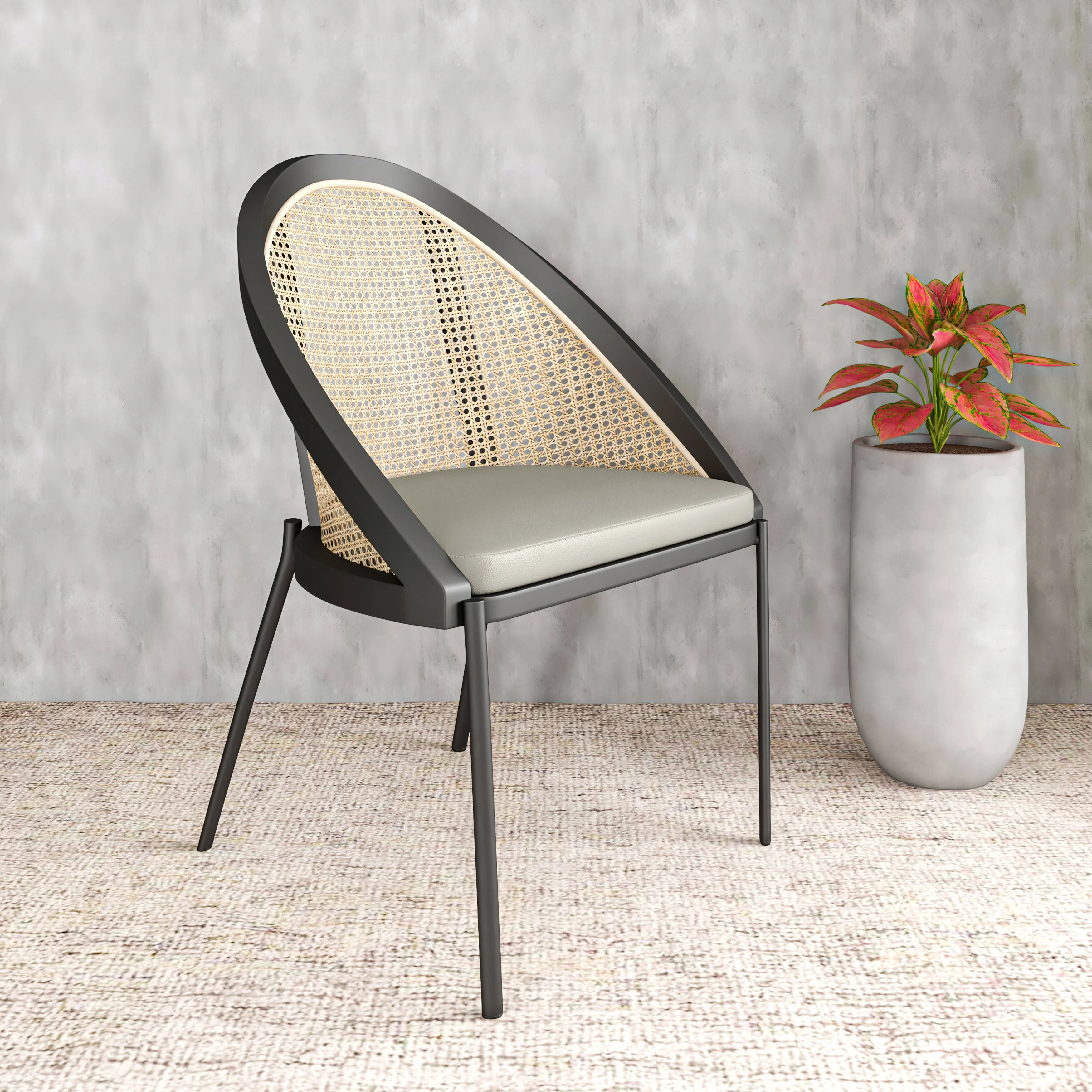 Urbane Collection Modern Dining Chair With Wicker back in Olive Green - Set of 2