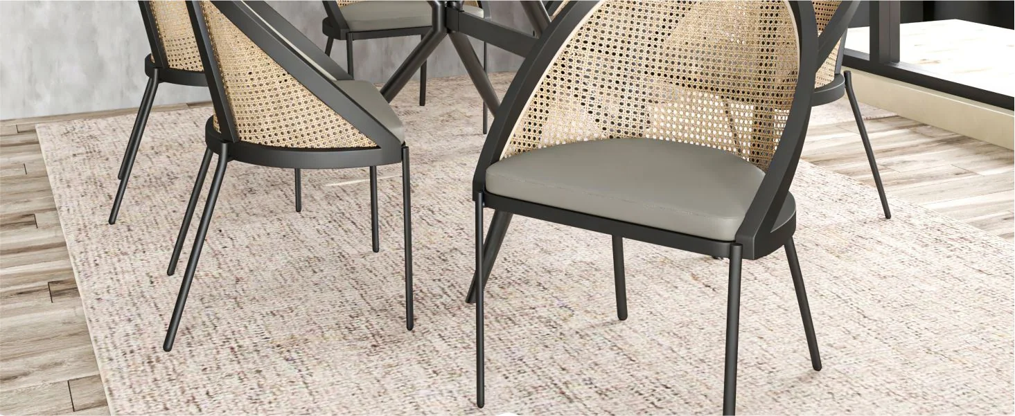 Urbane Collection Modern Dining Chair With Wicker back in Olive Green - Set of 2