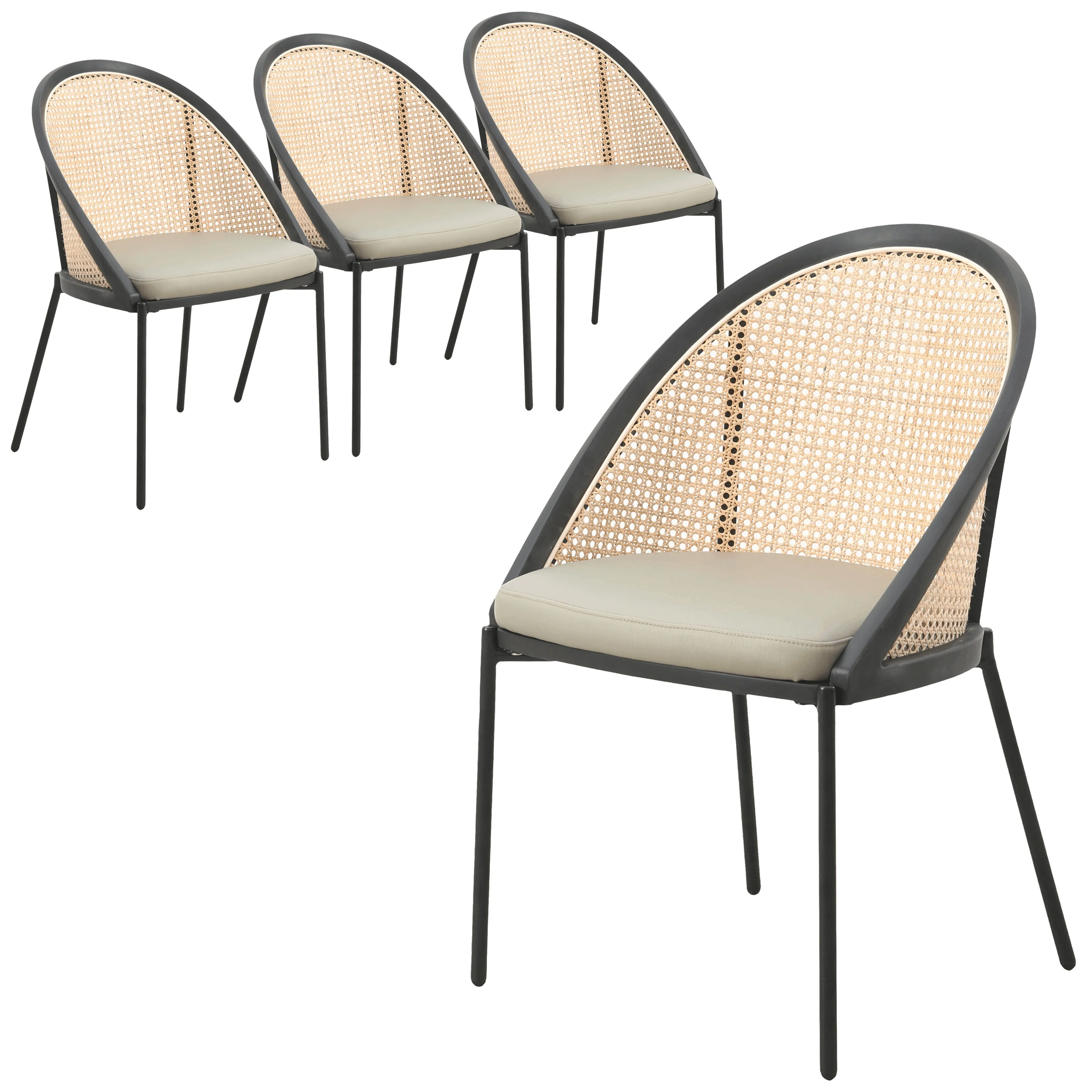 Urbane Collection Modern Dining Chair With Wicker back in Olive Green - Set of 4