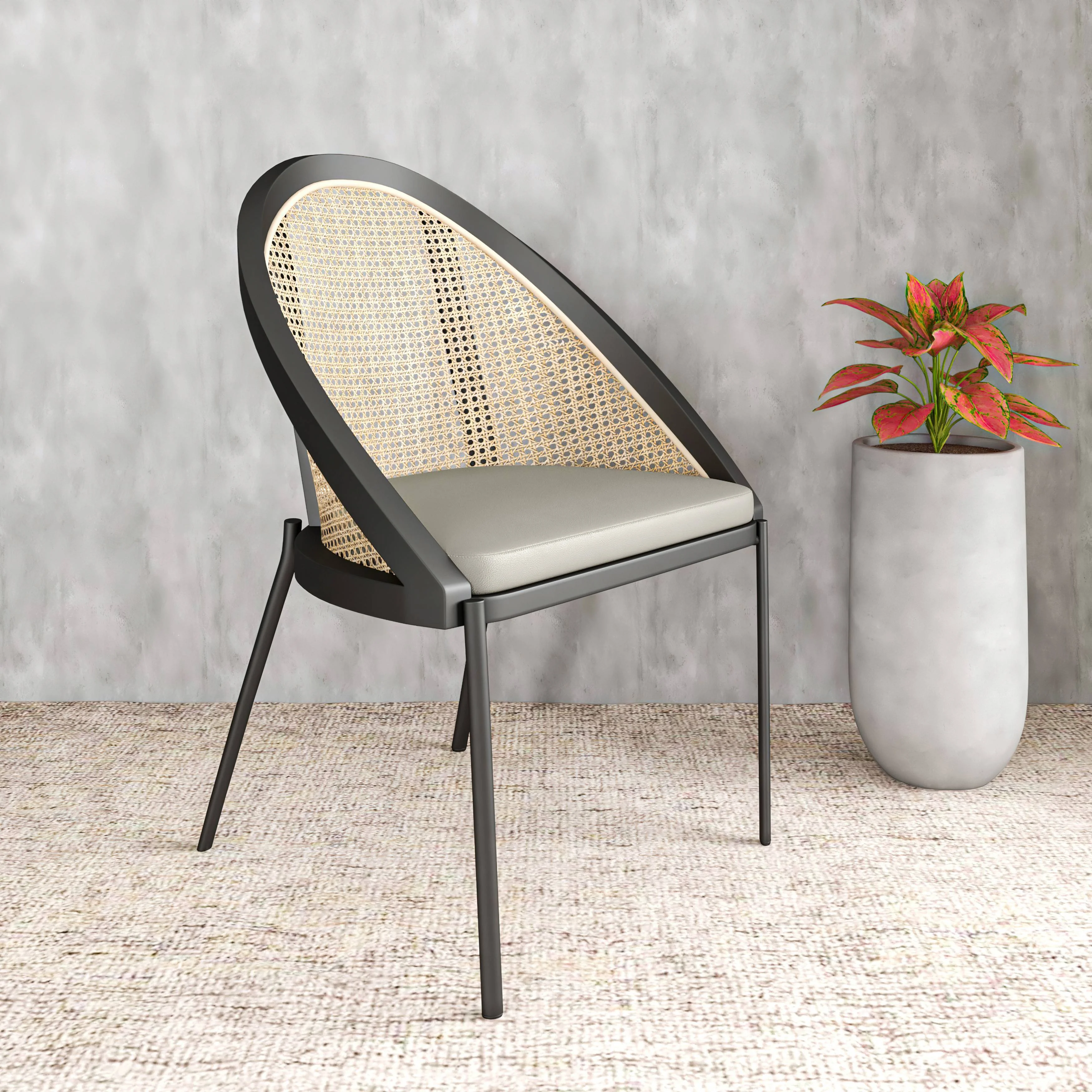 Urbane Collection Modern Dining Chair With Wicker back in Olive Green - Set of 4
