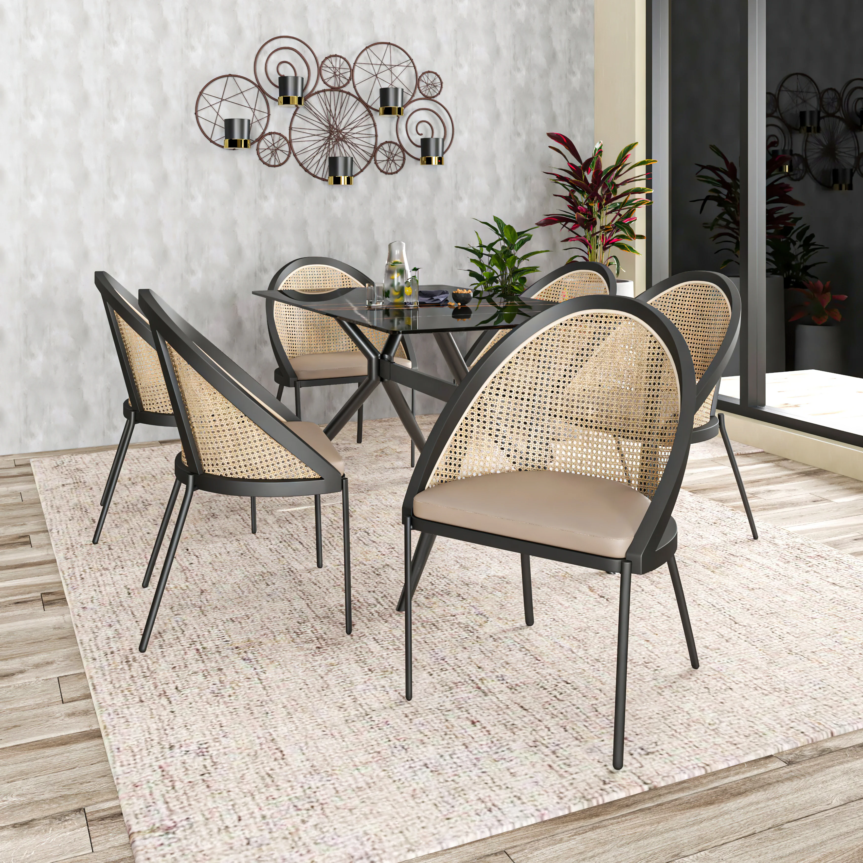 Urbane Collection Modern Dining Chair With Wicker back in Toupe