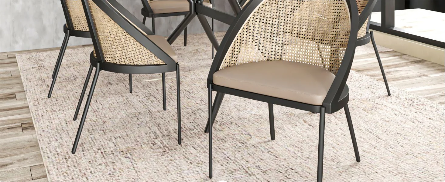 Urbane Collection Modern Dining Chair With Wicker back in Taupe - Set of 2