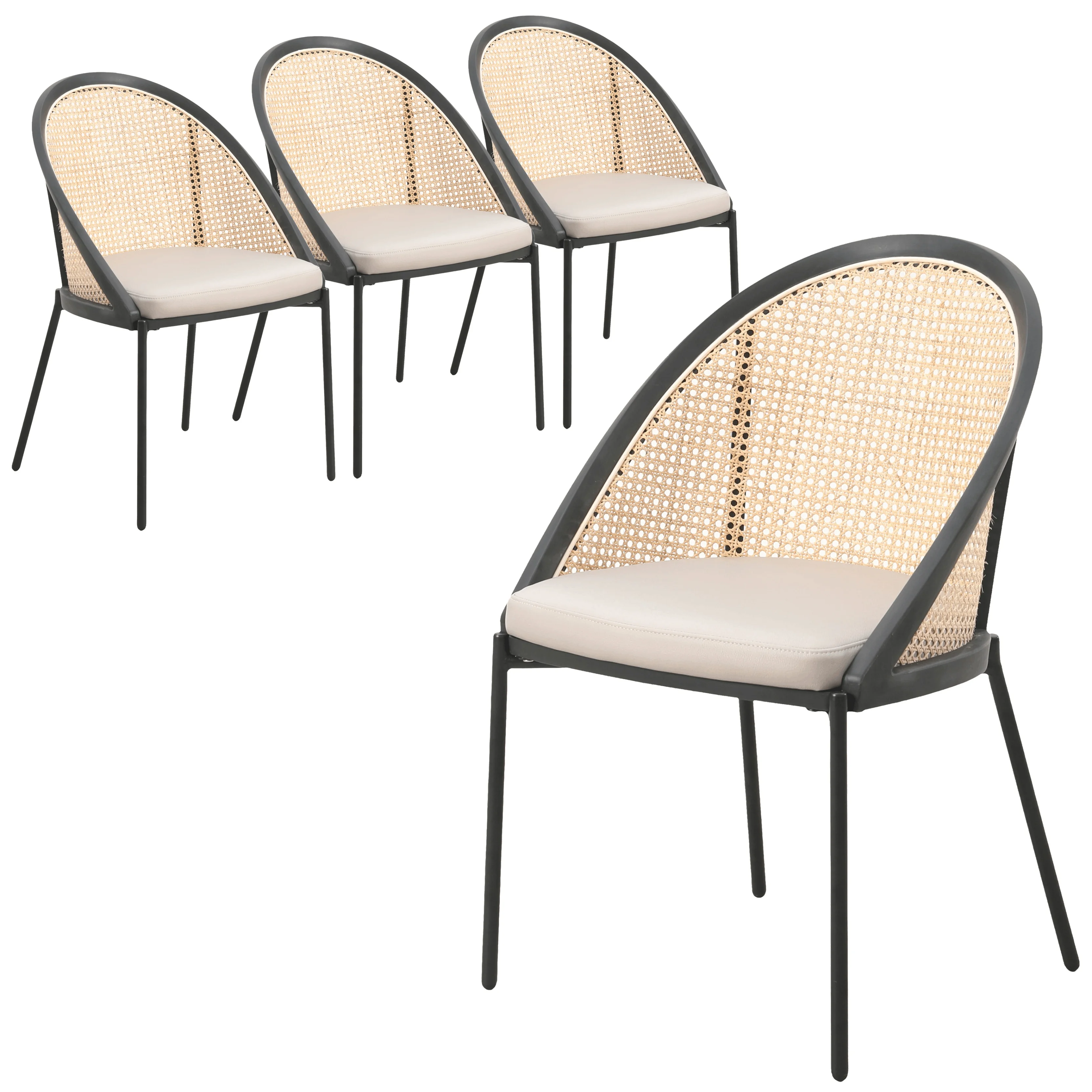 Urbane Collection Modern Dining Chair With Wicker back in Taupe - Set of 4