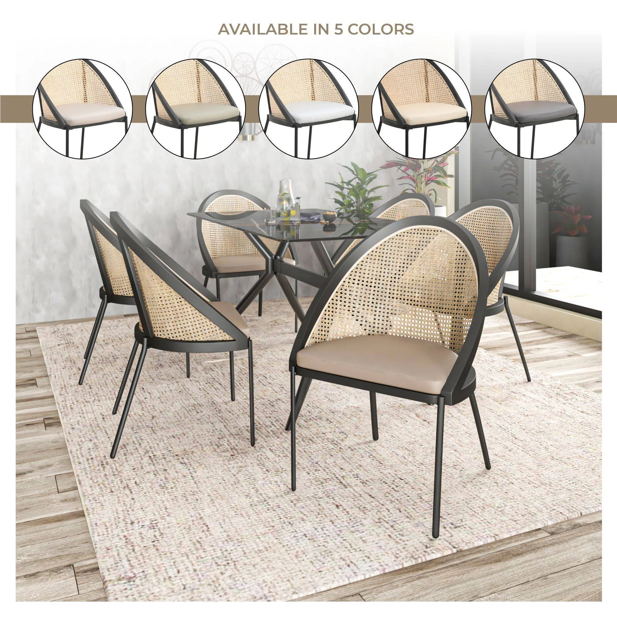 Urbane Collection Modern Dining Chair With Wicker back in Taupe - Set of 4
