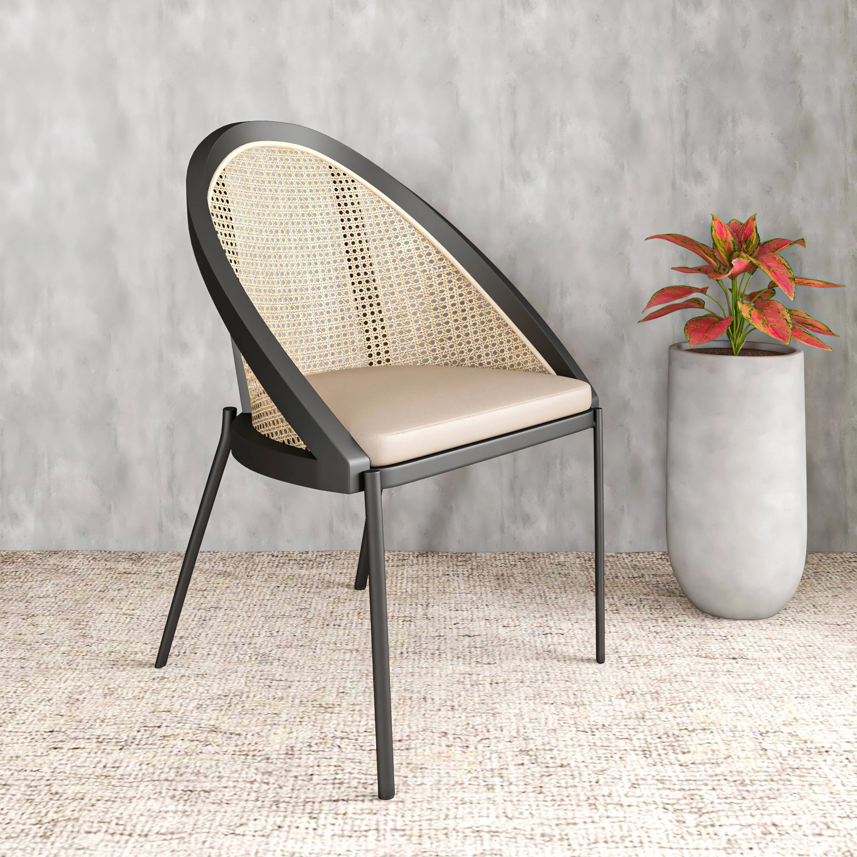 Urbane Collection Modern Dining Chair With Wicker back in Taupe - Set of 4