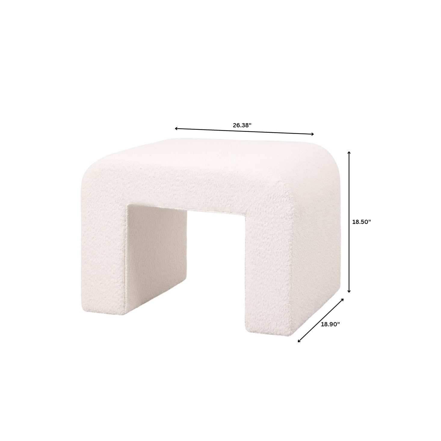 Vint 26” Bench Upholstered in Velvet Boucle with Curved Waterfall Design Padded Foam Seat for Living Room