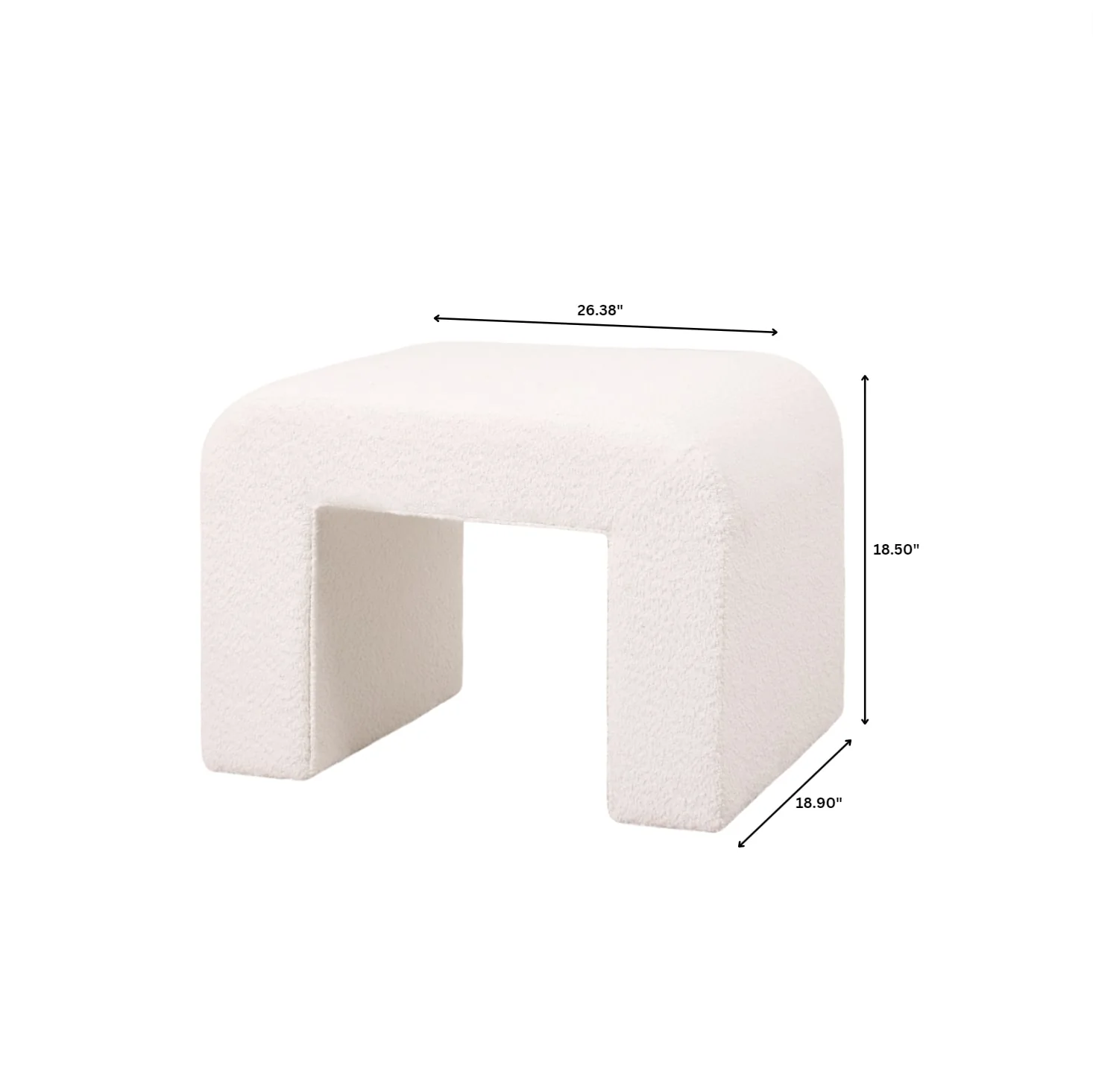 Vint 26” Bench Upholstered in Velvet Boucle with Curved Waterfall Design Padded Foam Seat for Living Room