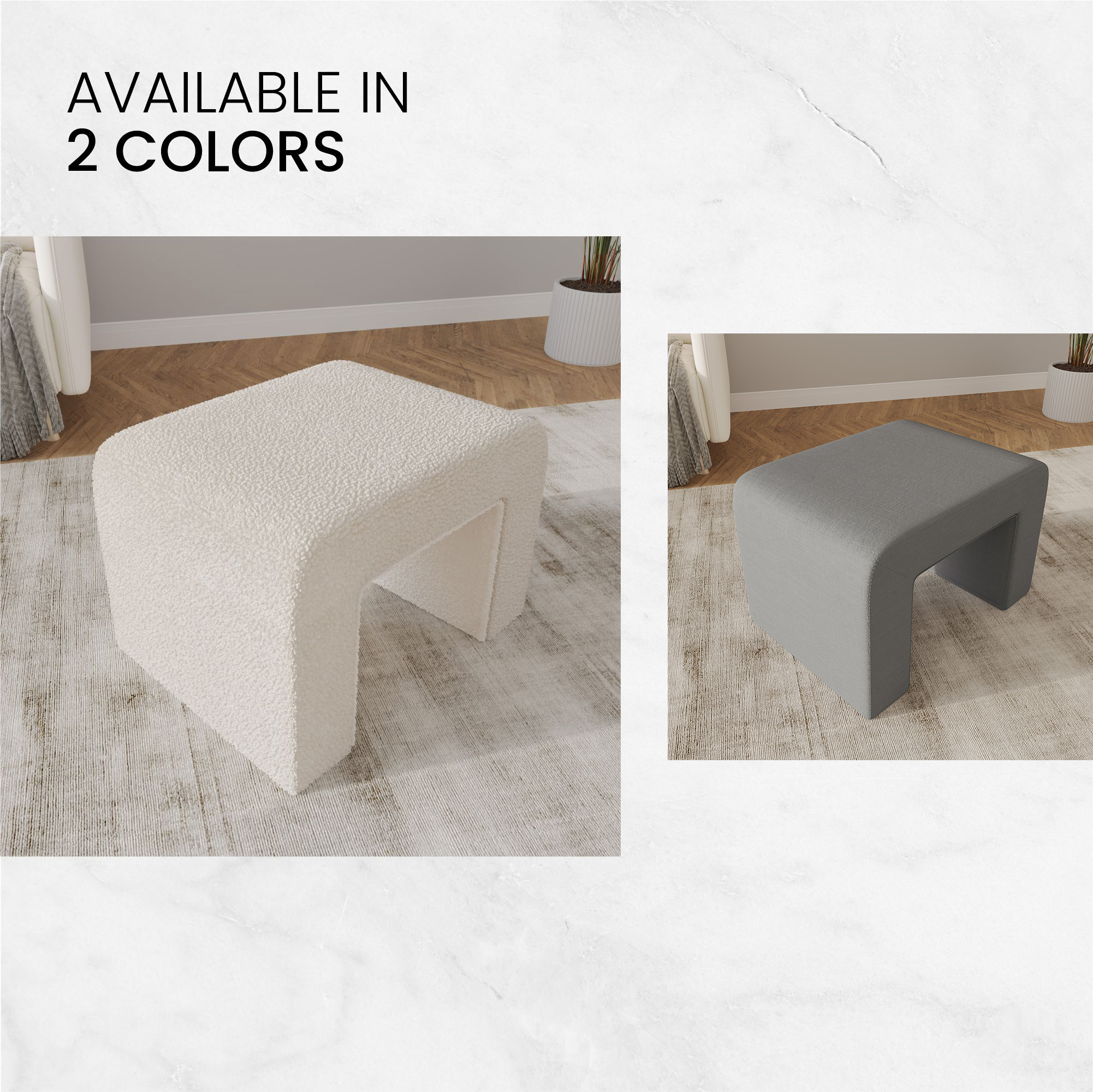 Vint 26” Bench Upholstered in Velvet Boucle with Curved Waterfall Design Padded Foam Seat for Living Room