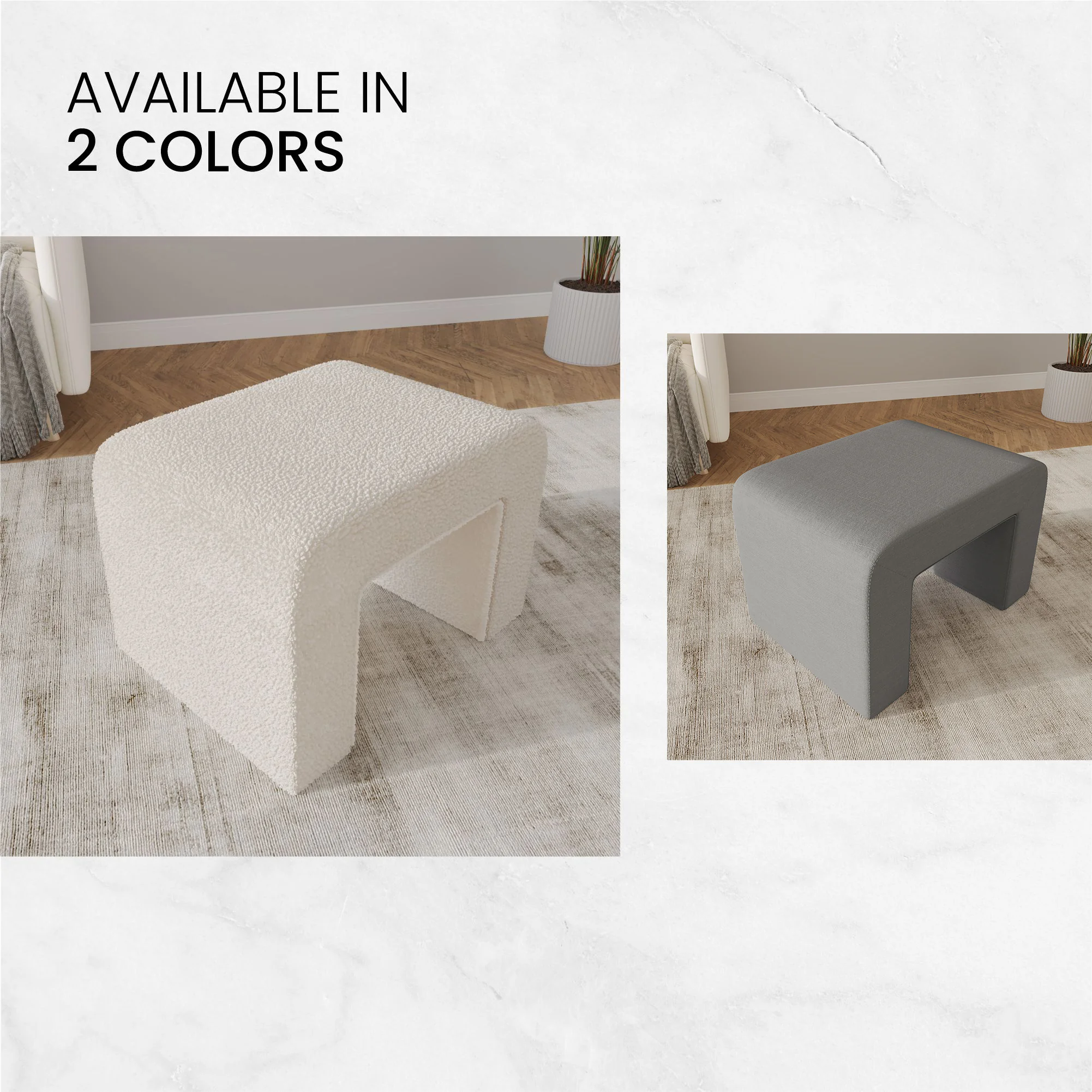 Vint 26” Bench Upholstered in Velvet Boucle with Curved Waterfall Design Padded Foam Seat for Living Room