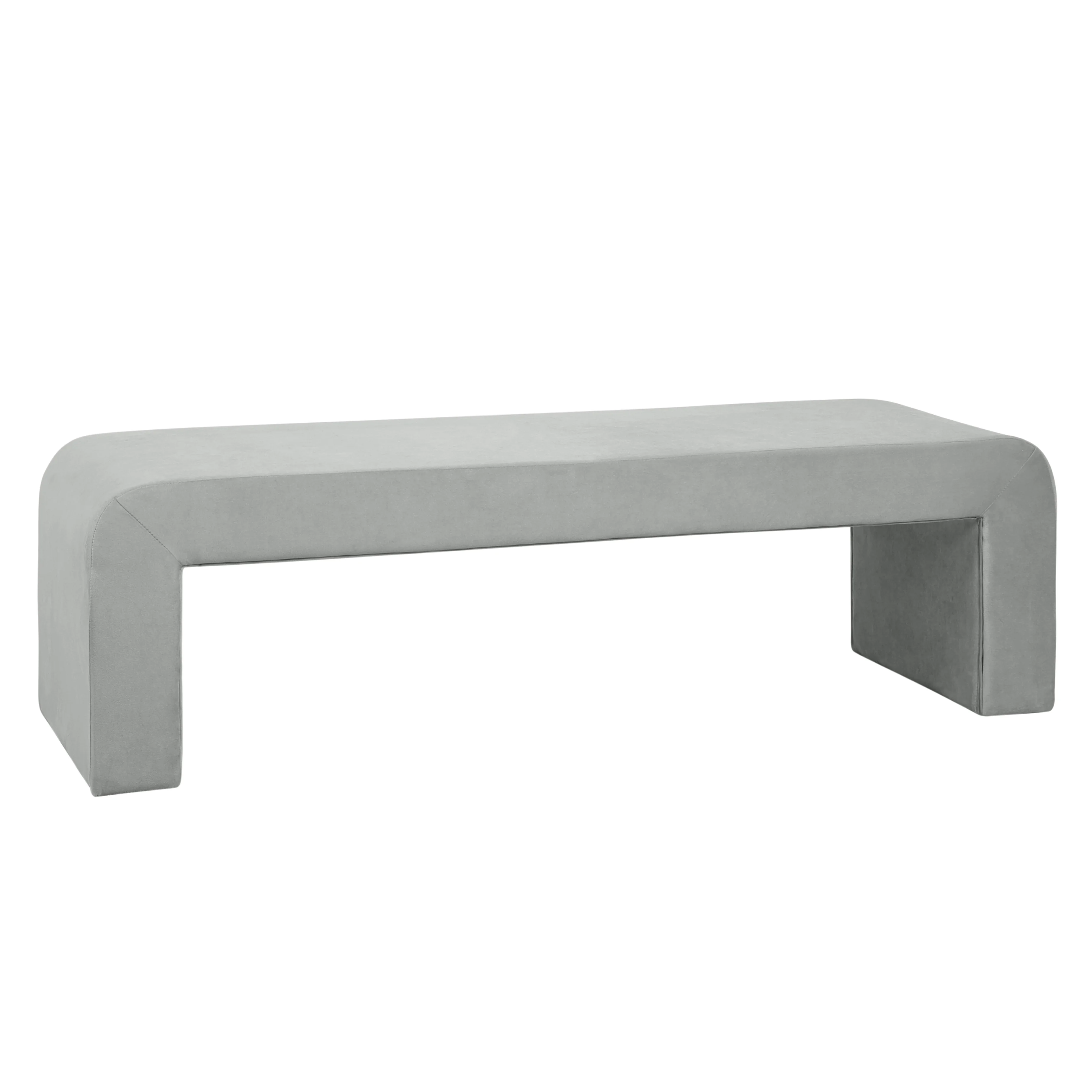 Vint Collection Modern 63" Bench In Light Grey Velvet