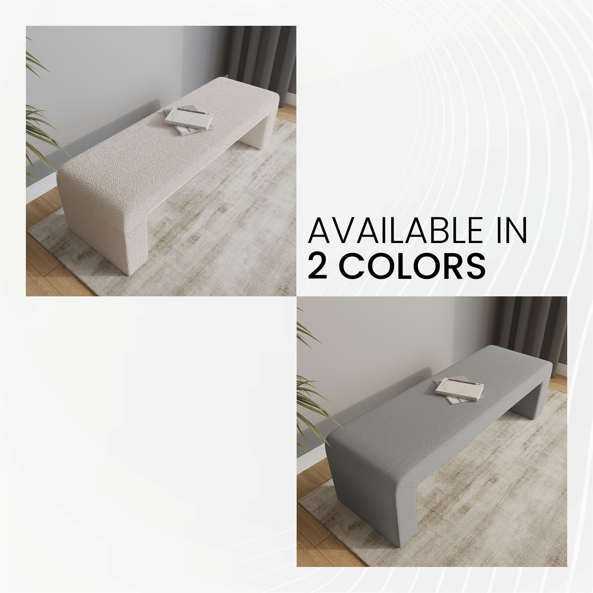 Vint Collection Modern 63" Bench In Light Grey Velvet