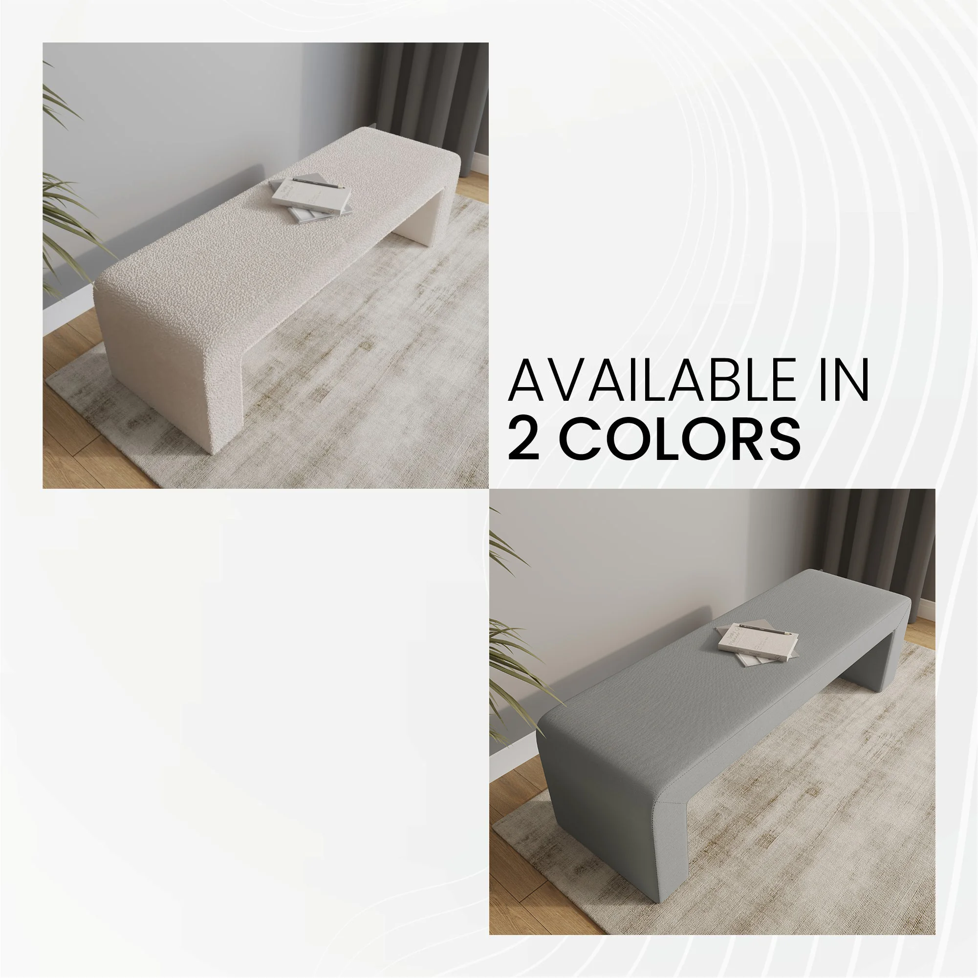 Vint Collection Modern 63" Bench In Light Grey Velvet