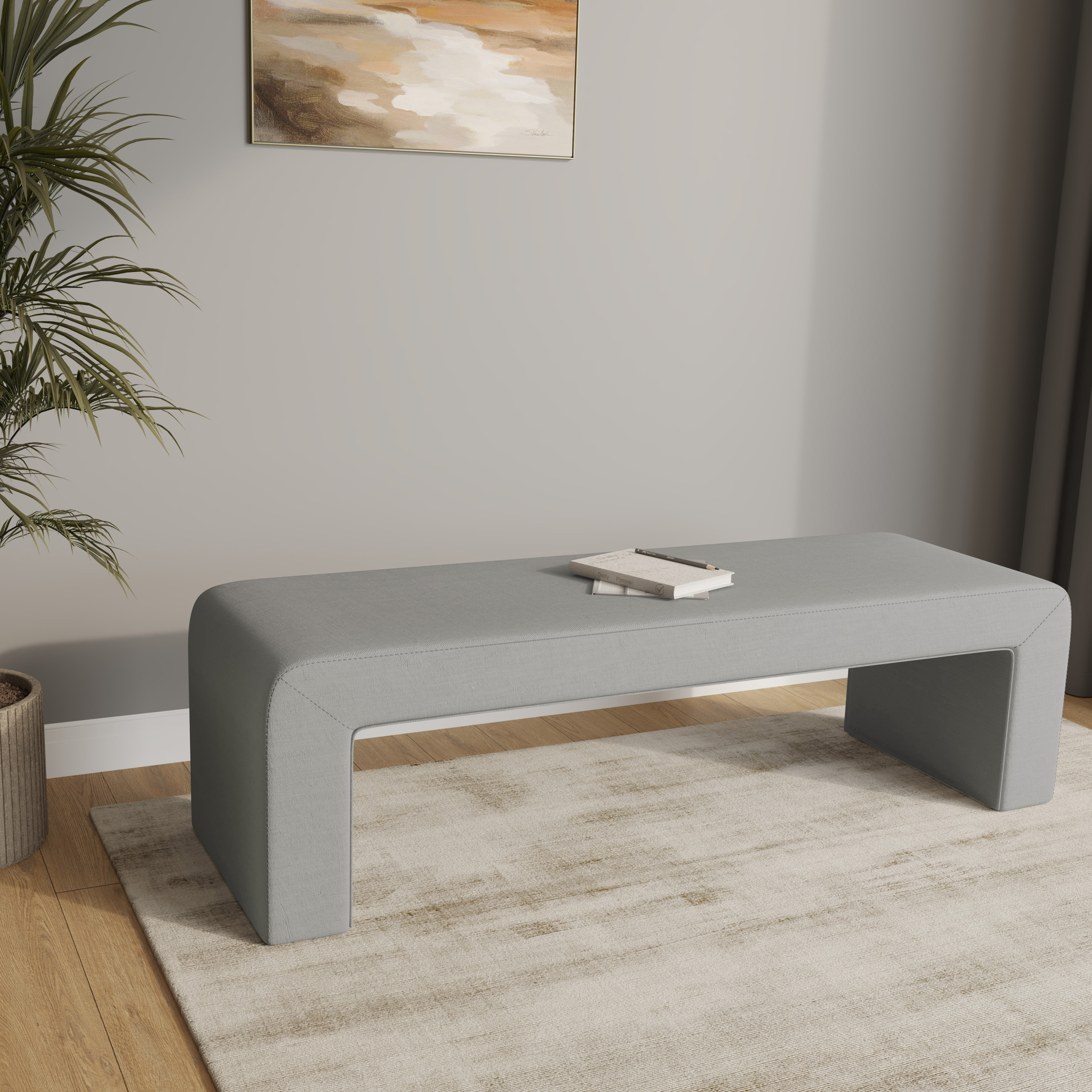Vint Collection Modern 63" Bench In Light Grey Velvet