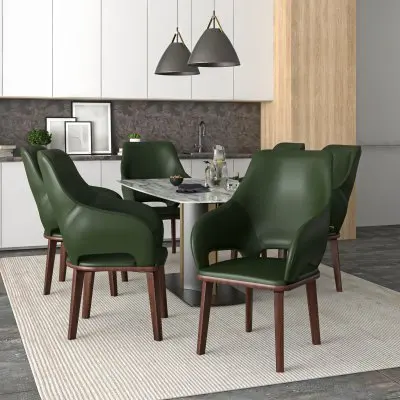 Vivara Collection Modern Dining Chair in Dark Green Set of 2