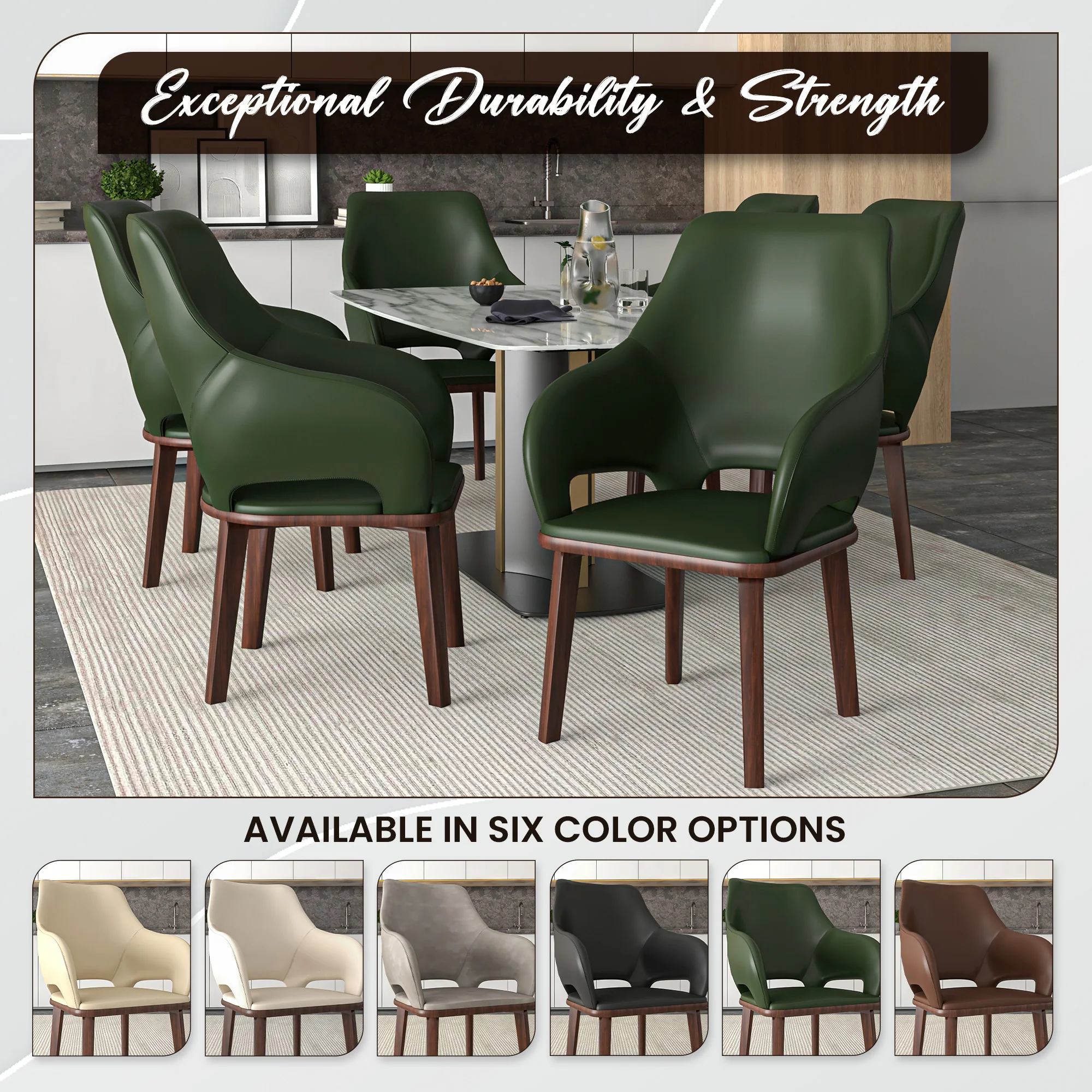 Vivara Collection Modern Dining Chair in Dark Green Set of 4