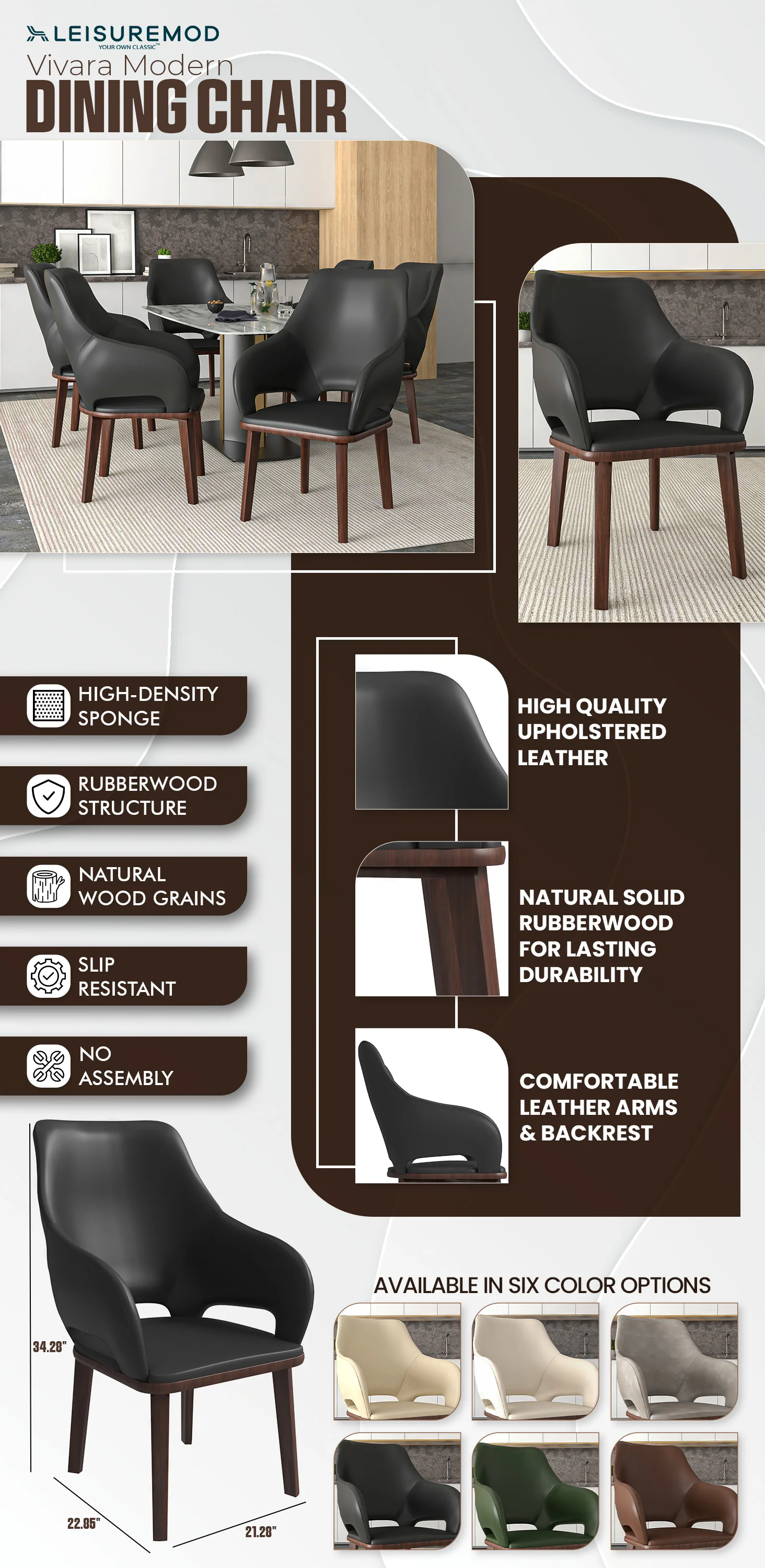 Vivara Collection Modern Dining Chair in Dark Grey Set of 2