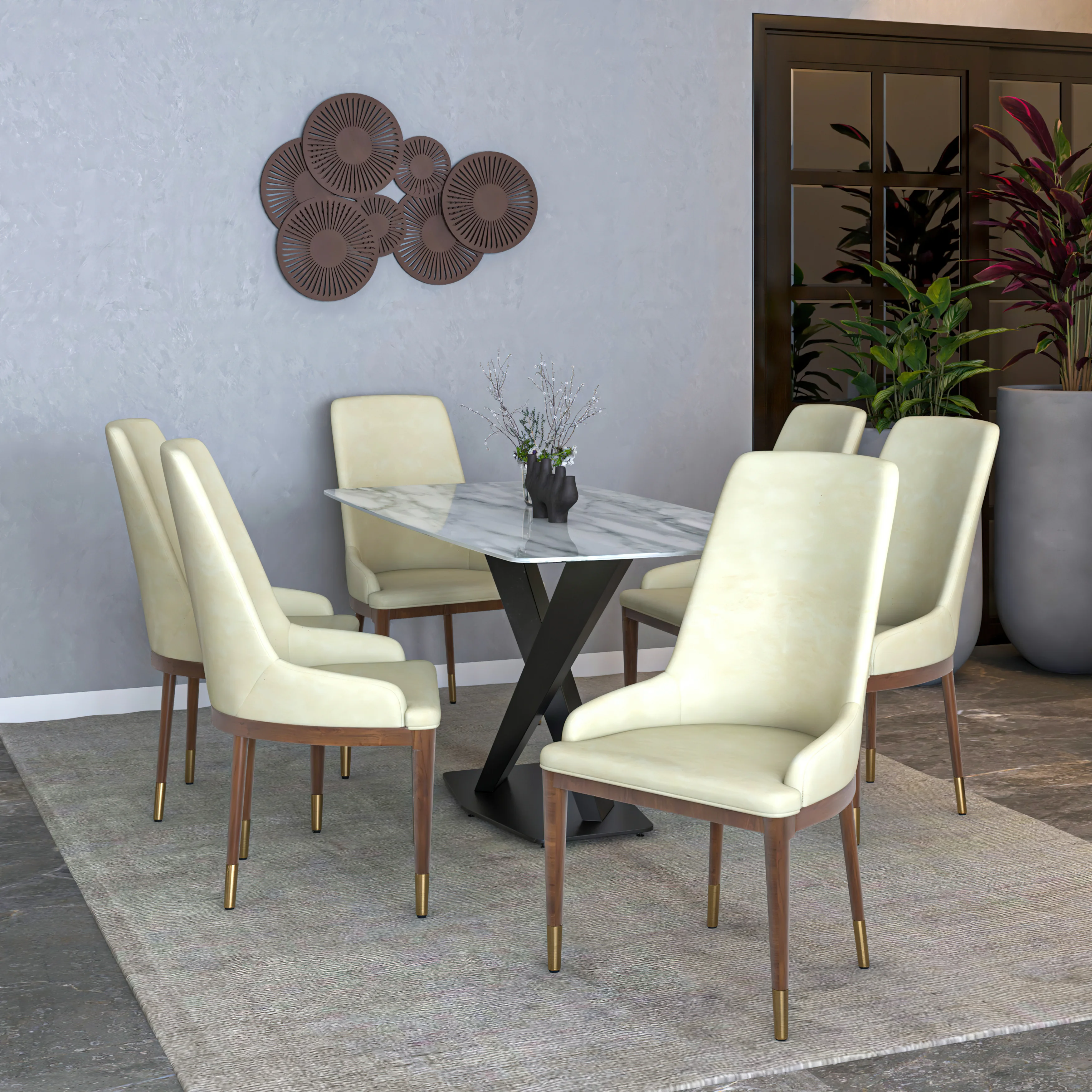 Viva Collection Modern Wooden Dining Chair in Cream