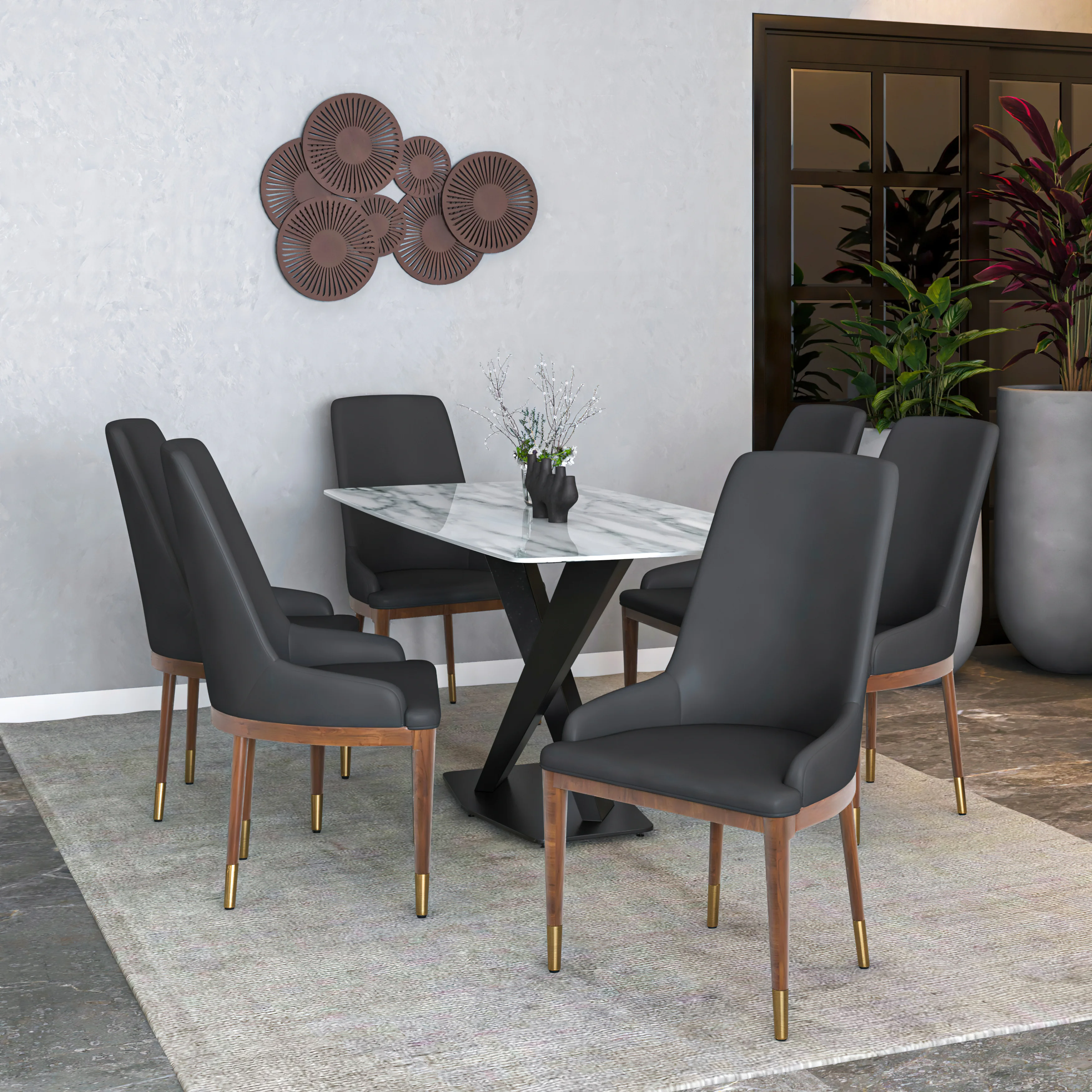 Viva Collection Modern Wooden Dining Chair in Dark Grey Set of 4