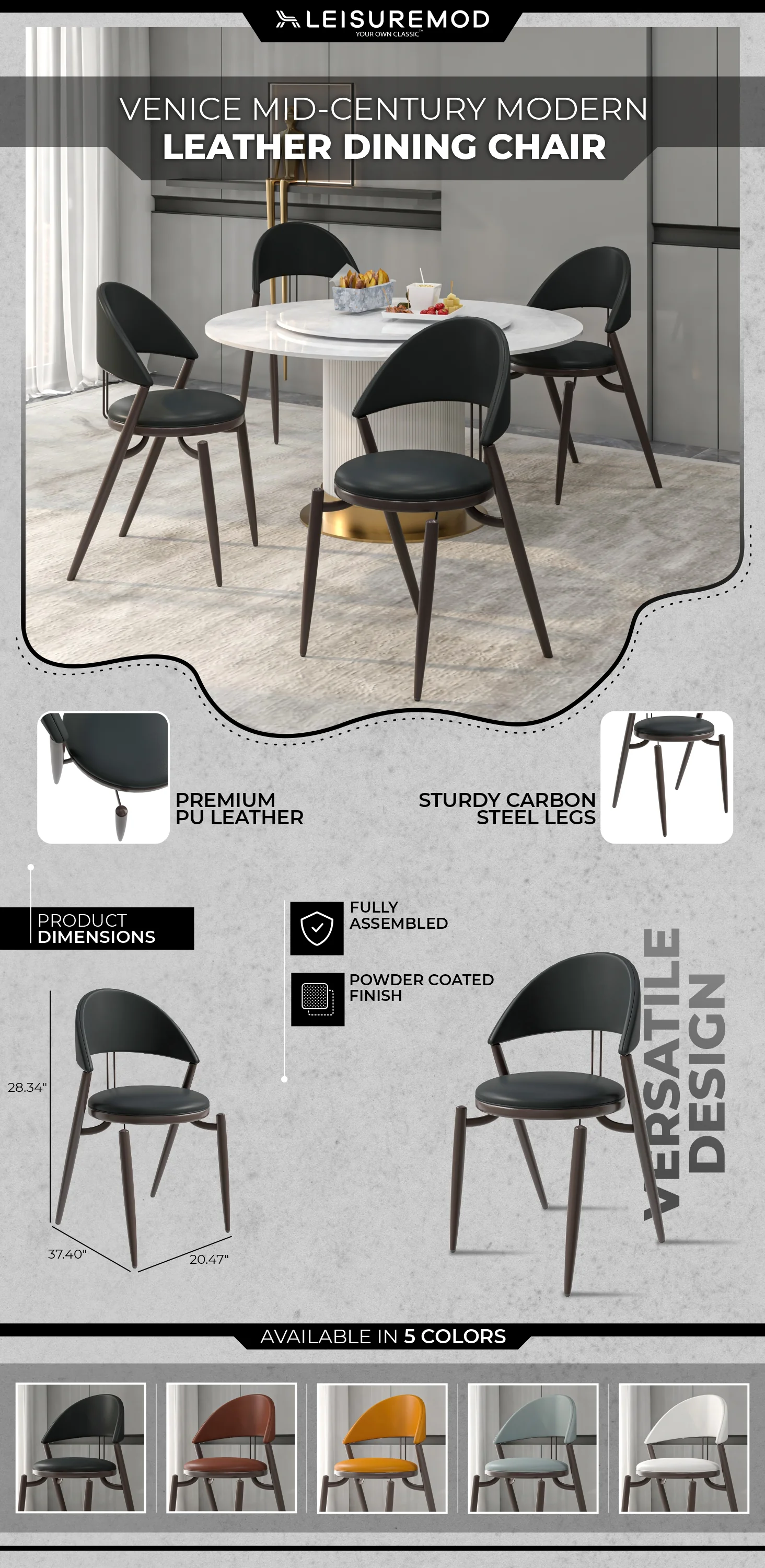 Venice Collection Modern Dining Chair In Black