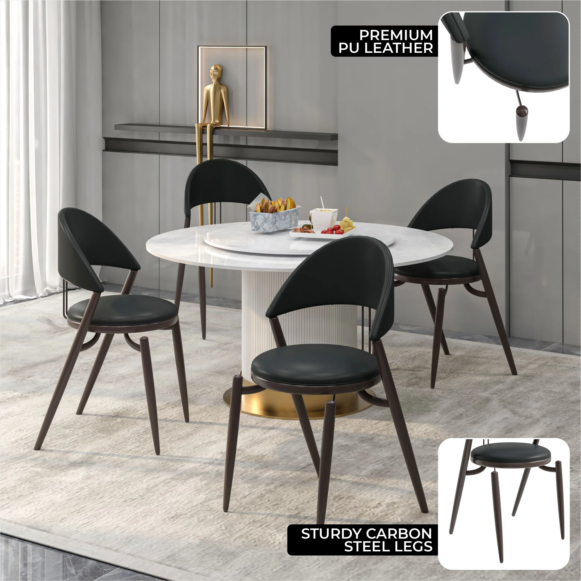 Venice Collection Modern Dining Chair In Black set of 2 in Black
