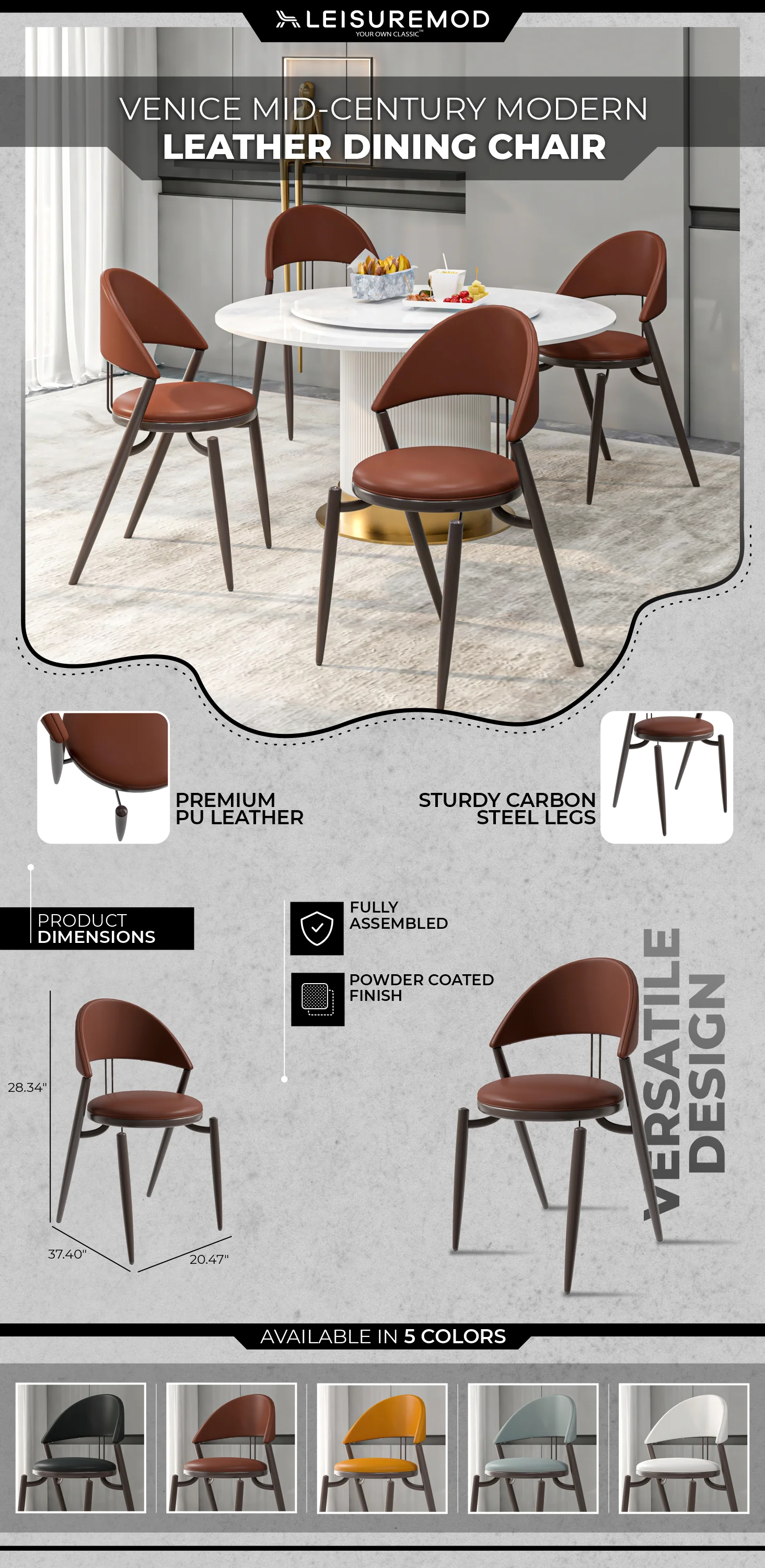 Venice Collection Modern Dining Chair In Dark Brown