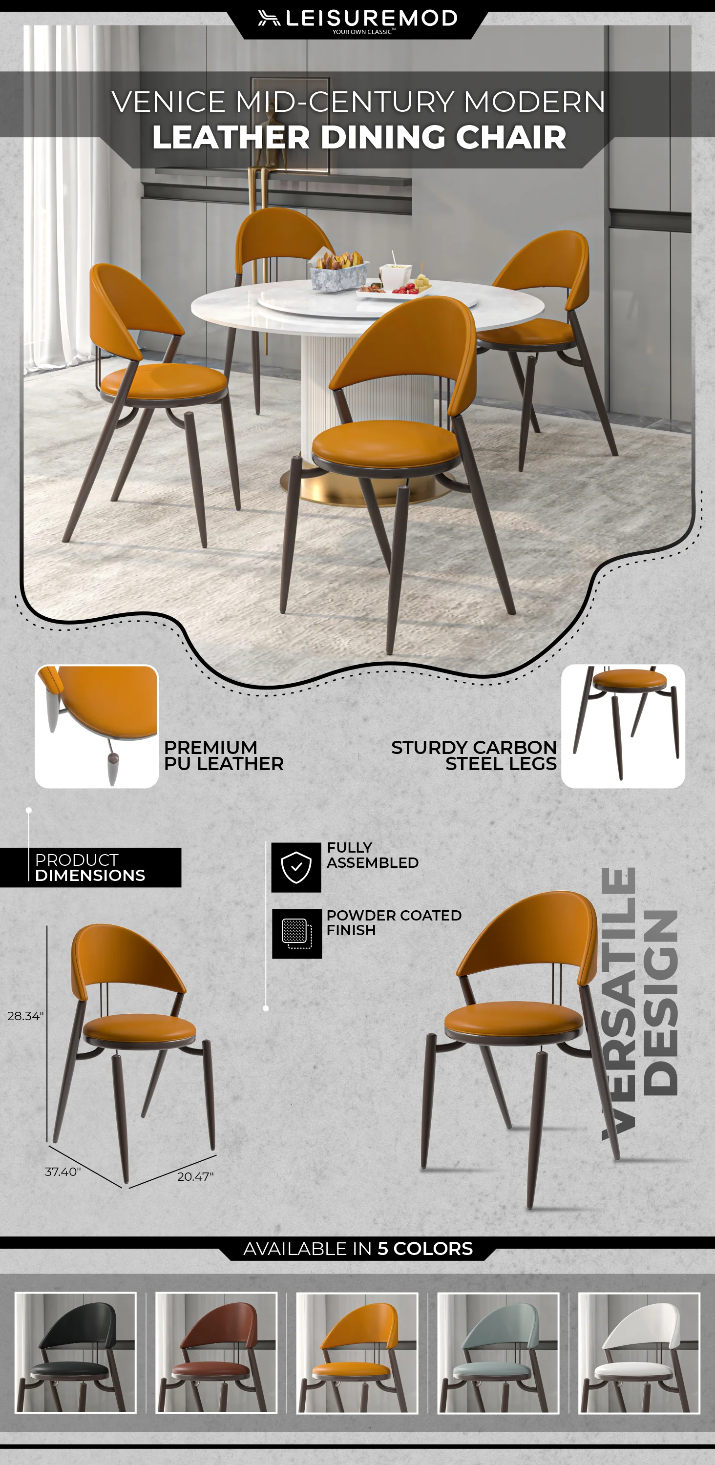 Venice Collection Modern Dining Chair In Black set of 4 in Light Brown