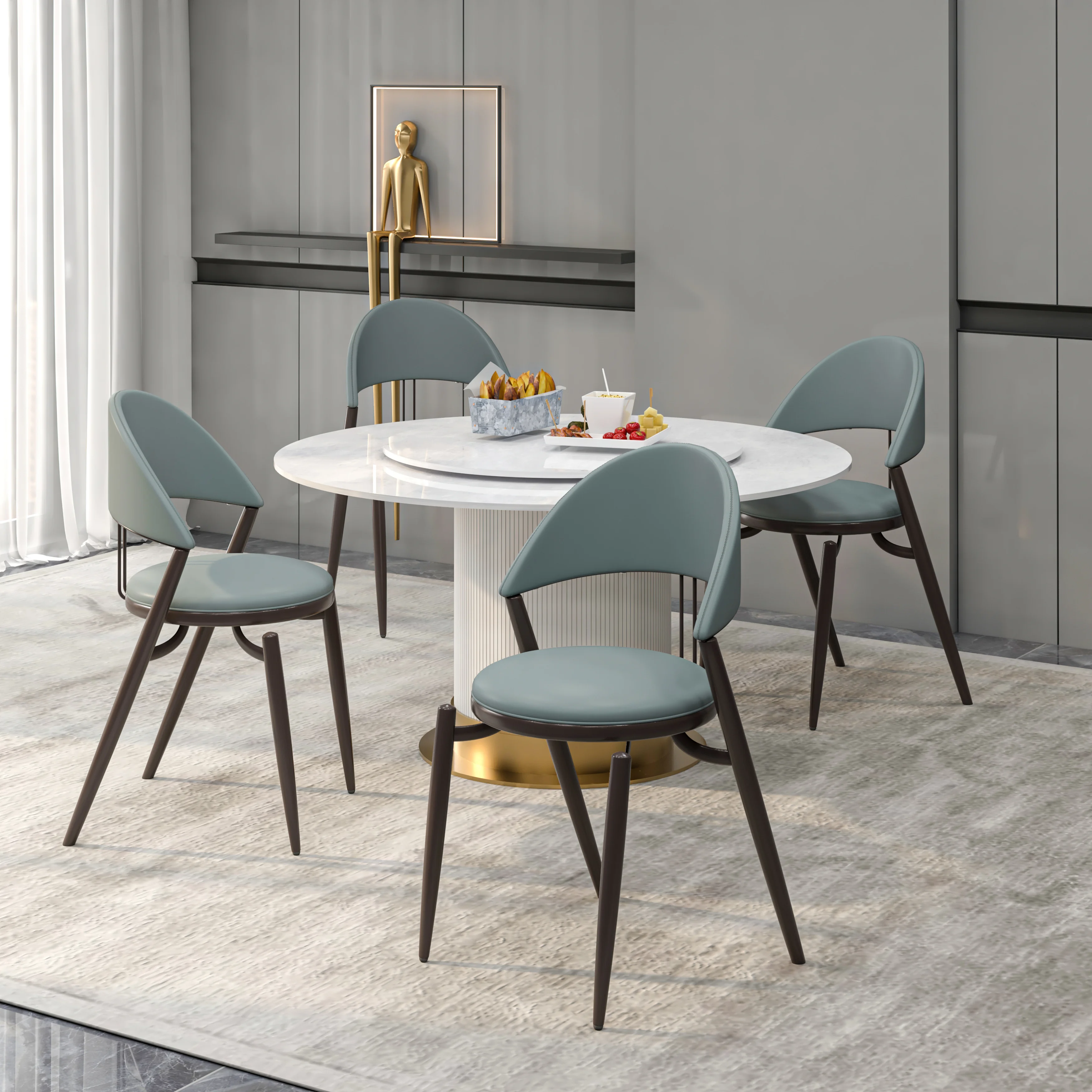 Venice Collection Modern Dining Chair In Black set of 4 in Light Grey