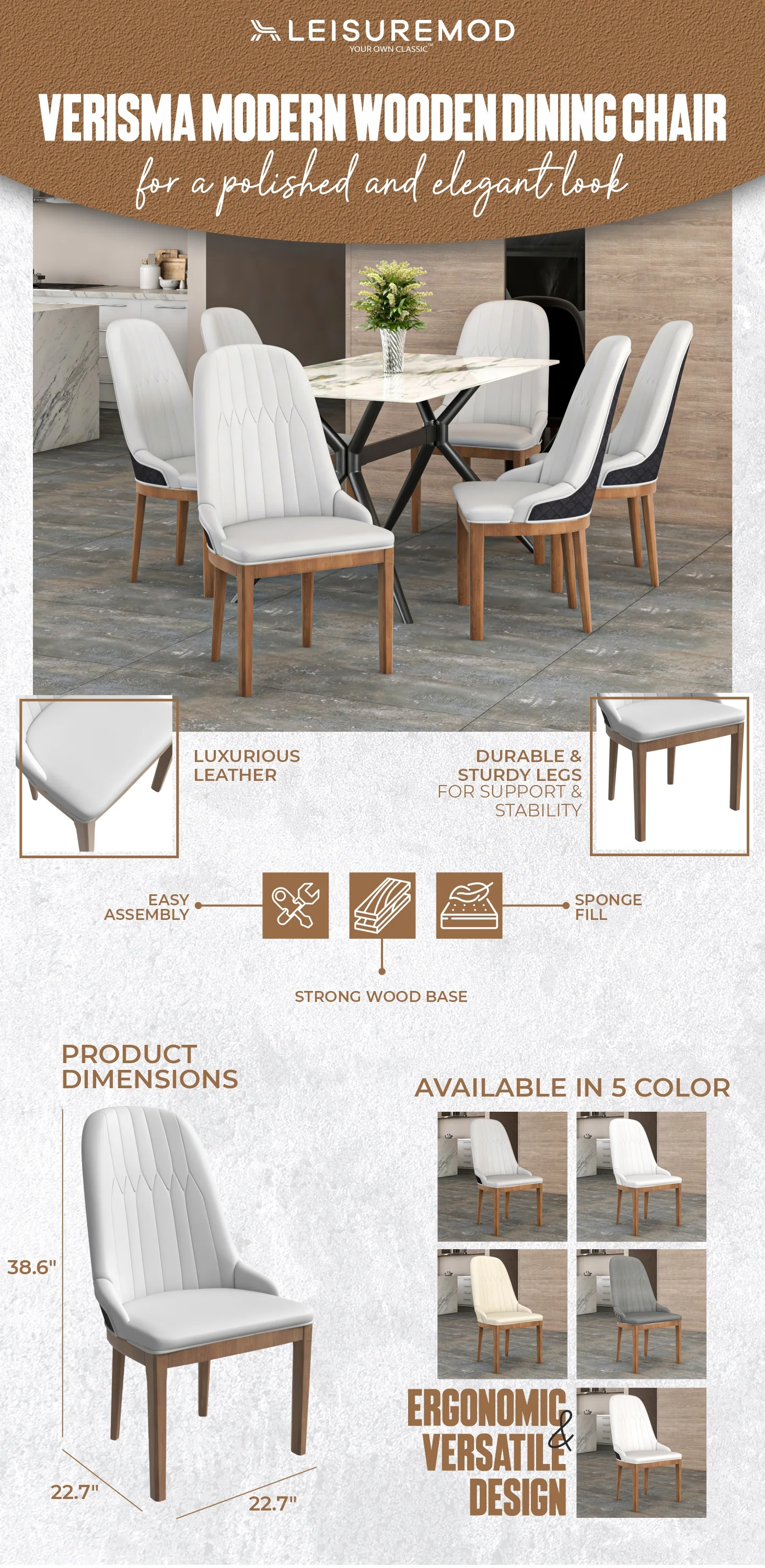 Verisma Collection Modern Wooden Dining Chair in Black Fabric with Light Grey Front