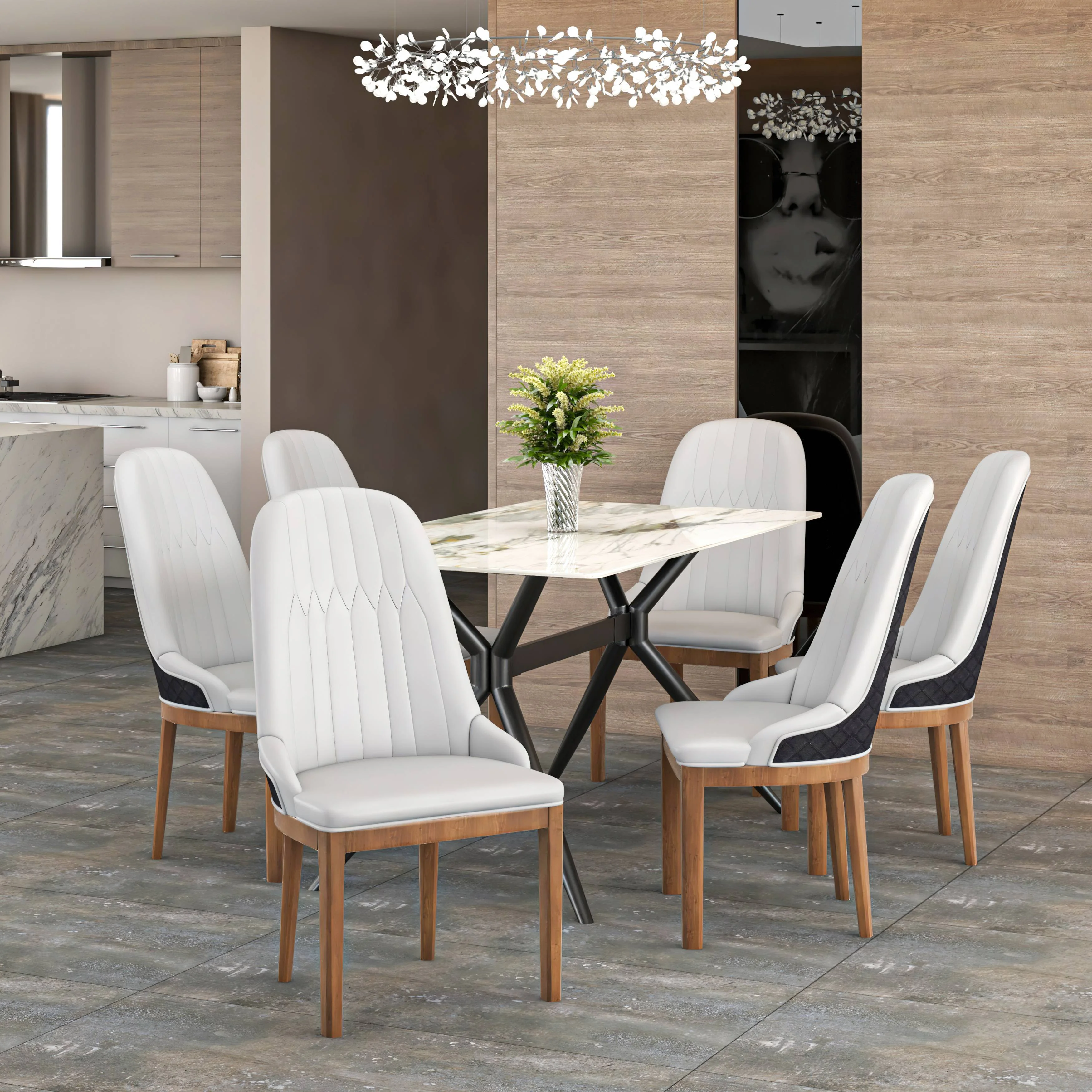 Verisma Collection Modern Wooden Dining Chair in Black Fabric with Light Grey Front Set of 4