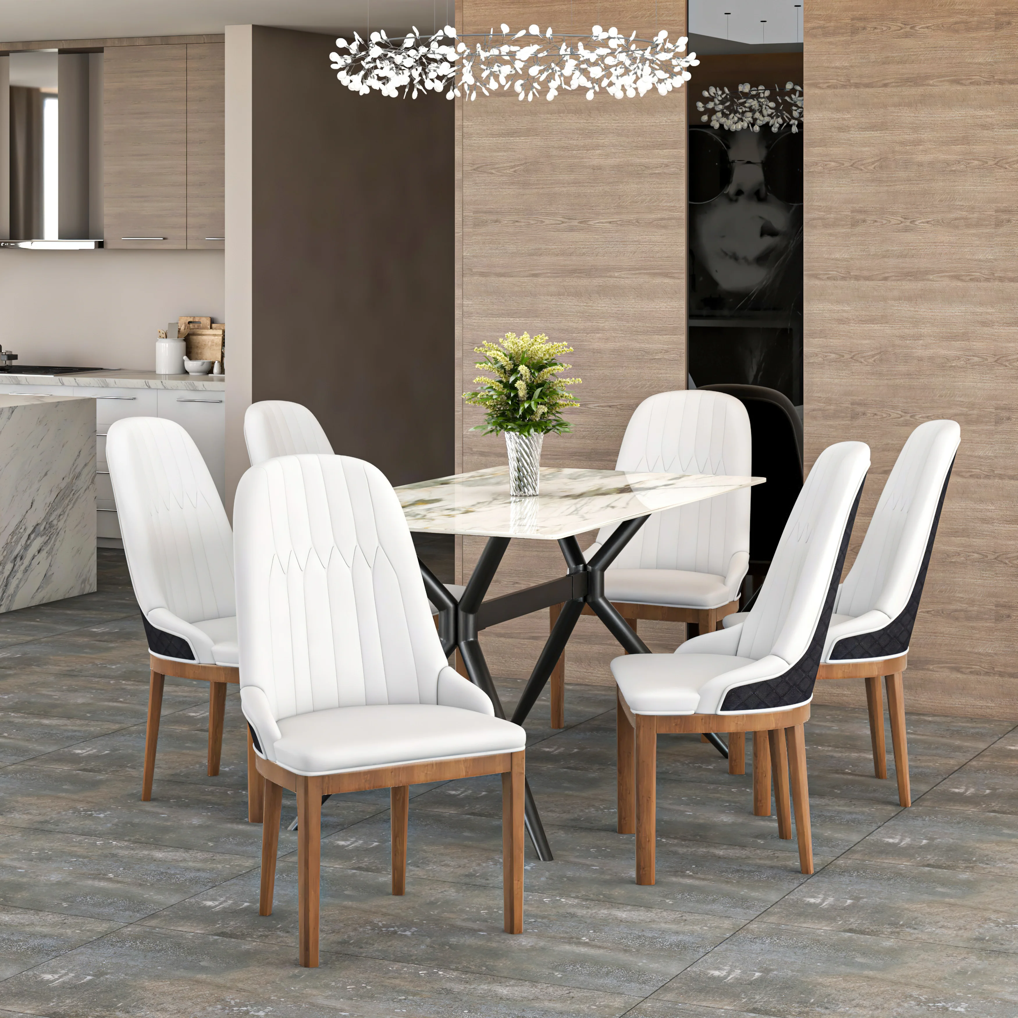 Verisma Collection Modern Wooden Dining Chair in Black Fabric with White Front Set of 2
